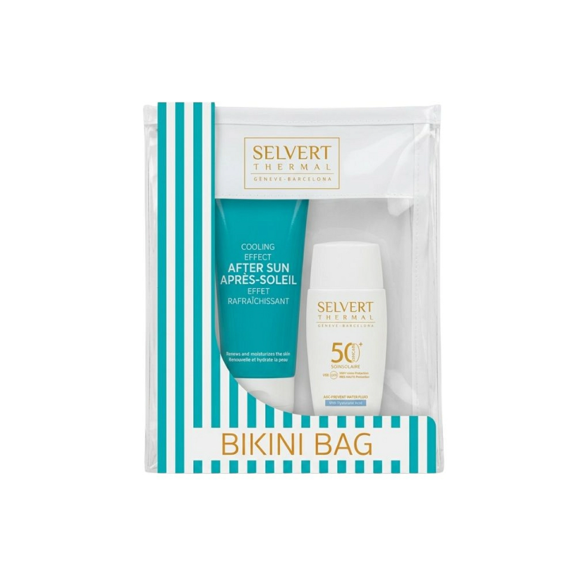 Bikini Bag | Age-Prevent Water Fluid SPF50+ 50 ml + Emulsión Reparadora After Sun 150 ml - Selvert Thermal