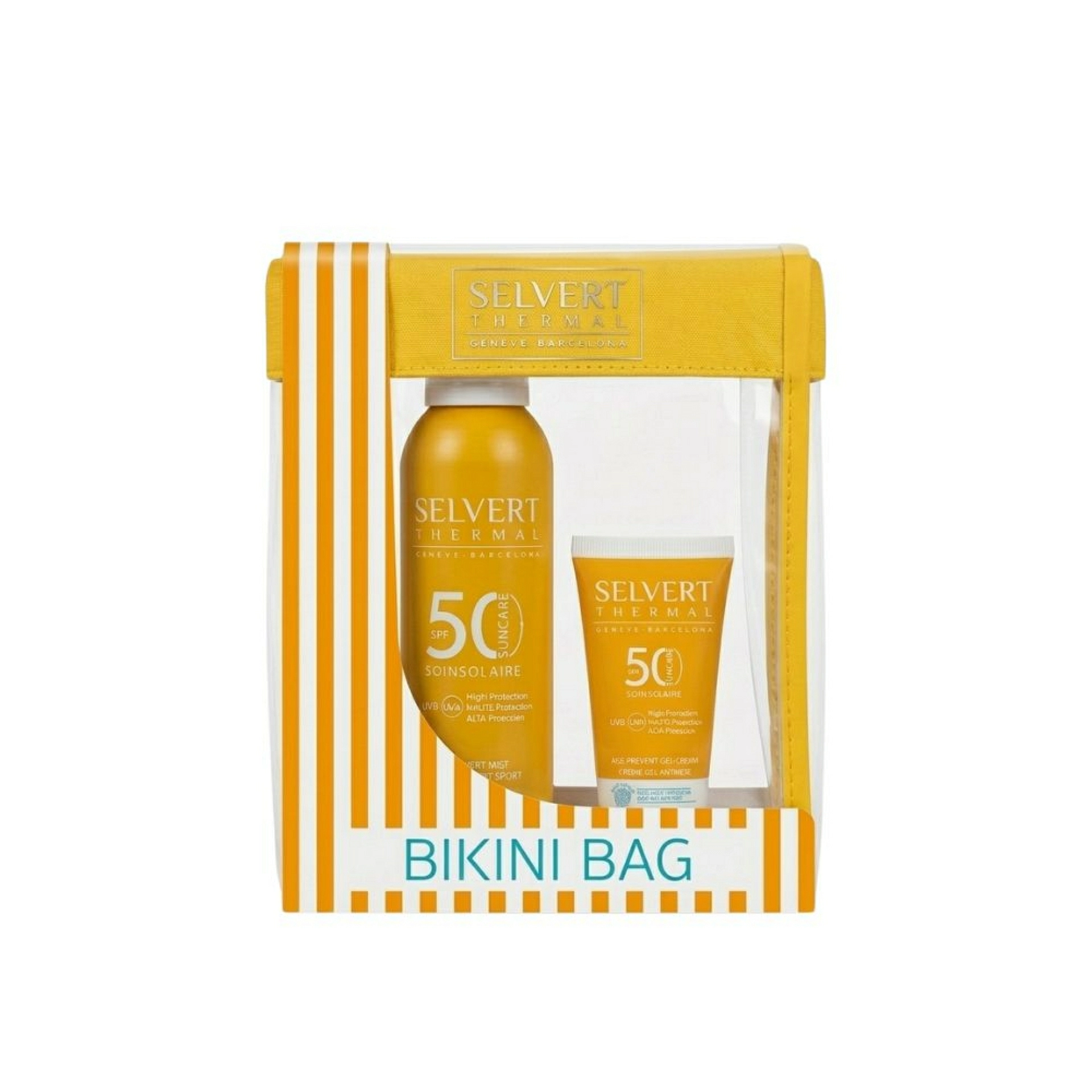 Bikini Bag | Sun Sport Mist SPF50+ 200 ml + Age Prevent Gel-Cream SPF50 50 ml - Selvert Thermal ®