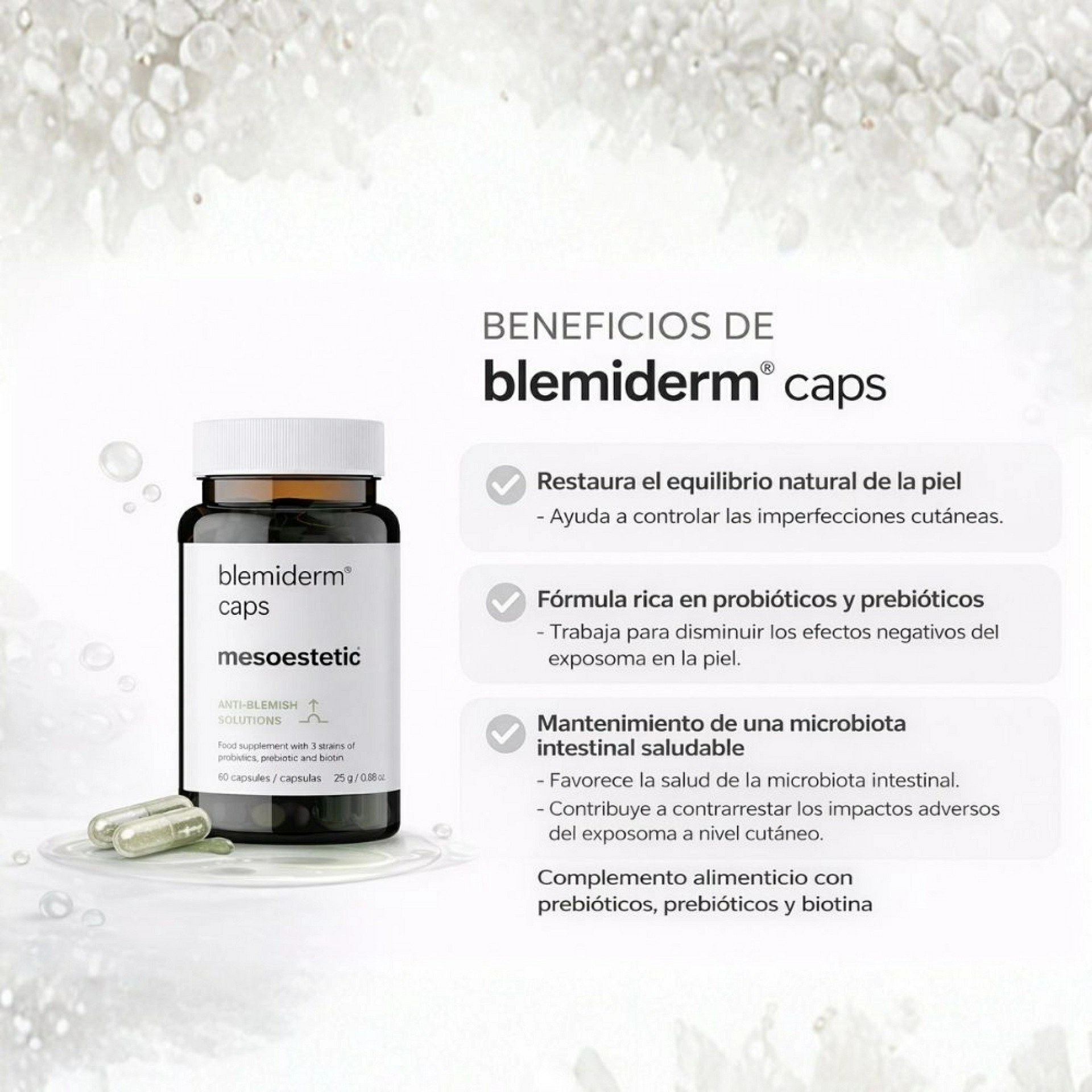 Blemiderm caps | Nutricosmética para pieles acnéicas 60 capsulas  - Anti-blemish solution - mesoestetic ®