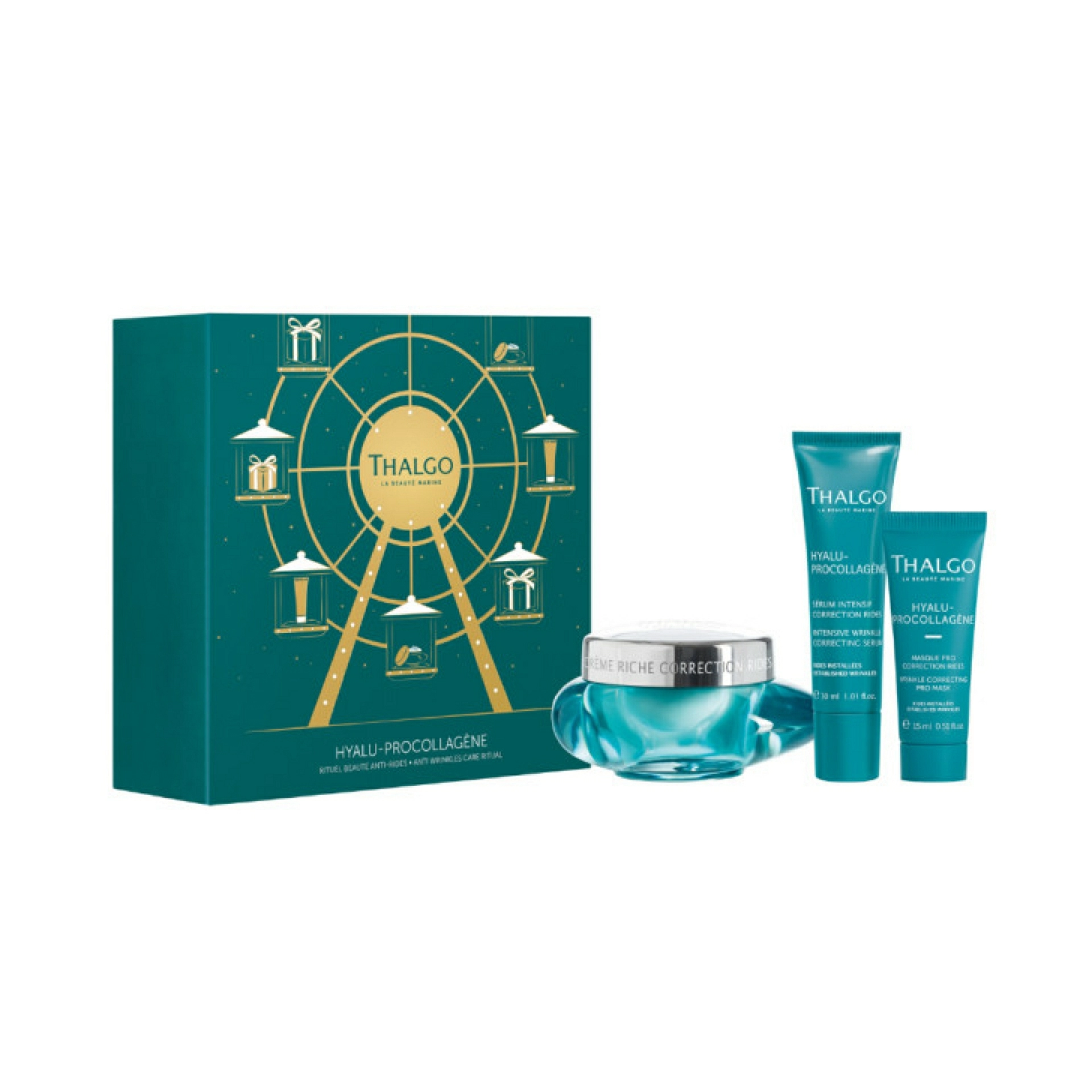 Cofre Navidad: RITUAL BEAUTÉ ANTI-RIDES | Antiarrugas | Crème 50ml + Masque Pro Correction Rides 50ml + Roller Booster - Hyalu-Procollagène - Thalgo ®