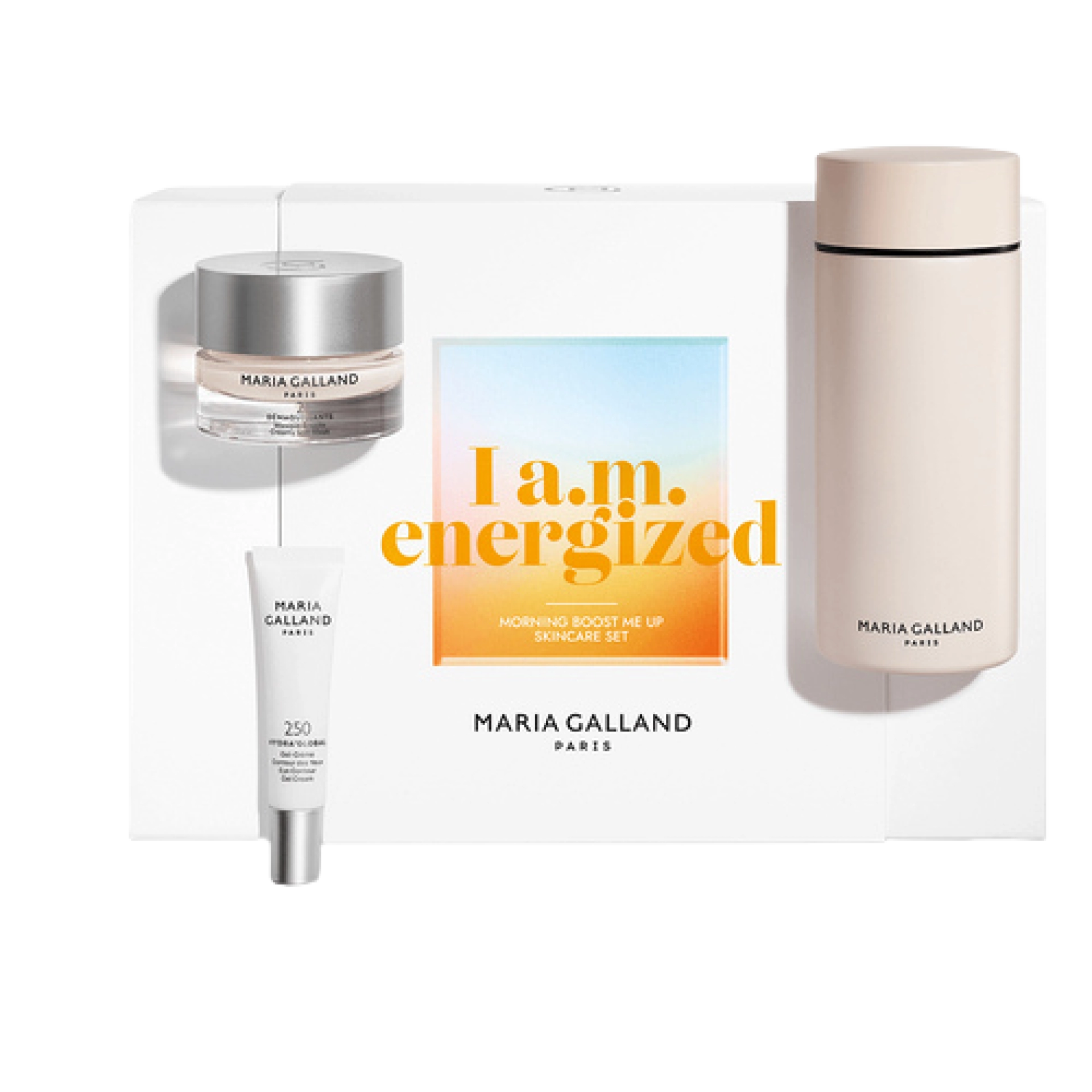 Conjunto de Cuidado Energizado | 2 Mascarilla + 250 Hydra Global Contorno de Ojos + taza térmica - Maria Galland ®