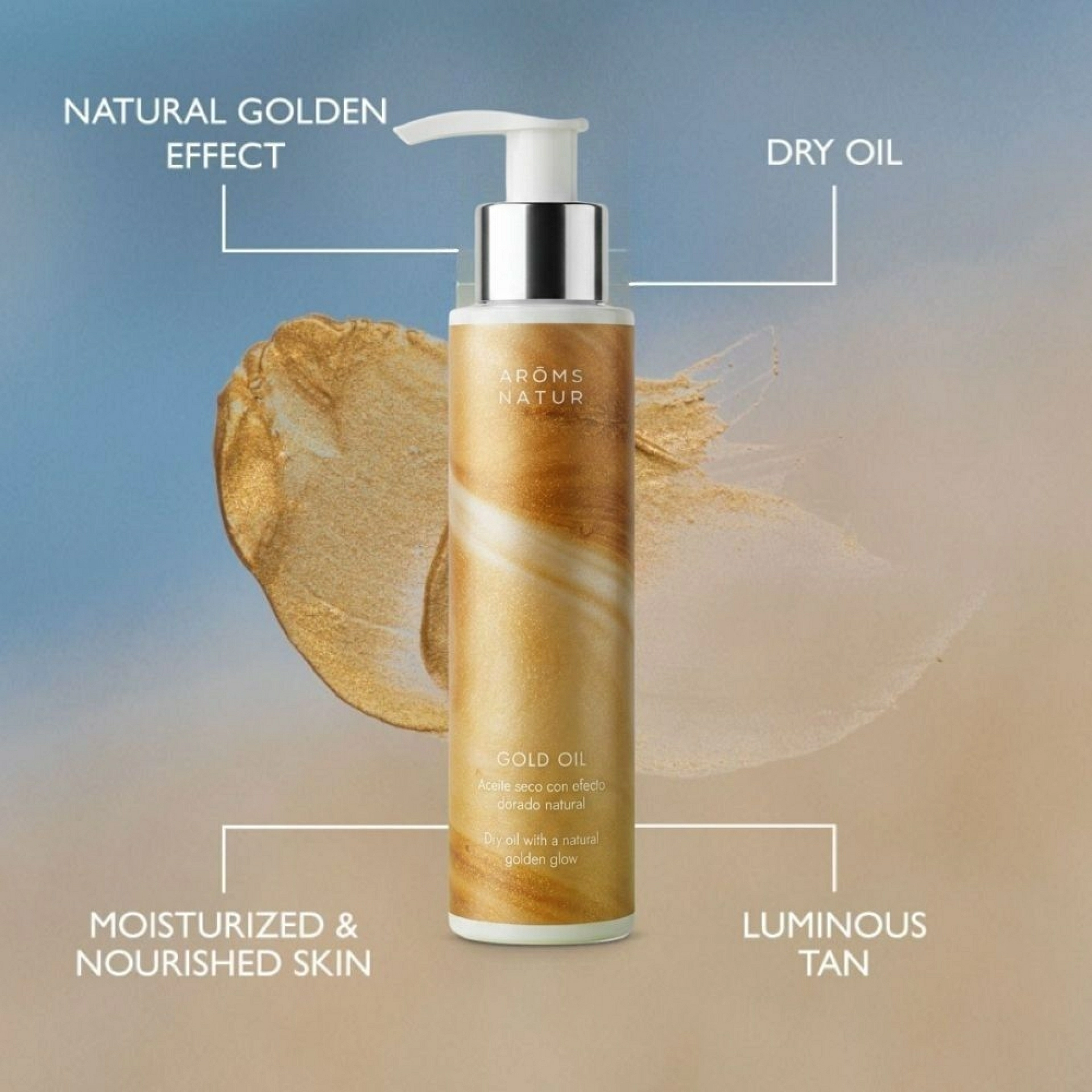 Gold Oil | Aceite seco gelificado con efecto dorado 100ml - Sun Lux Cosmetics - Aroms Natur ®