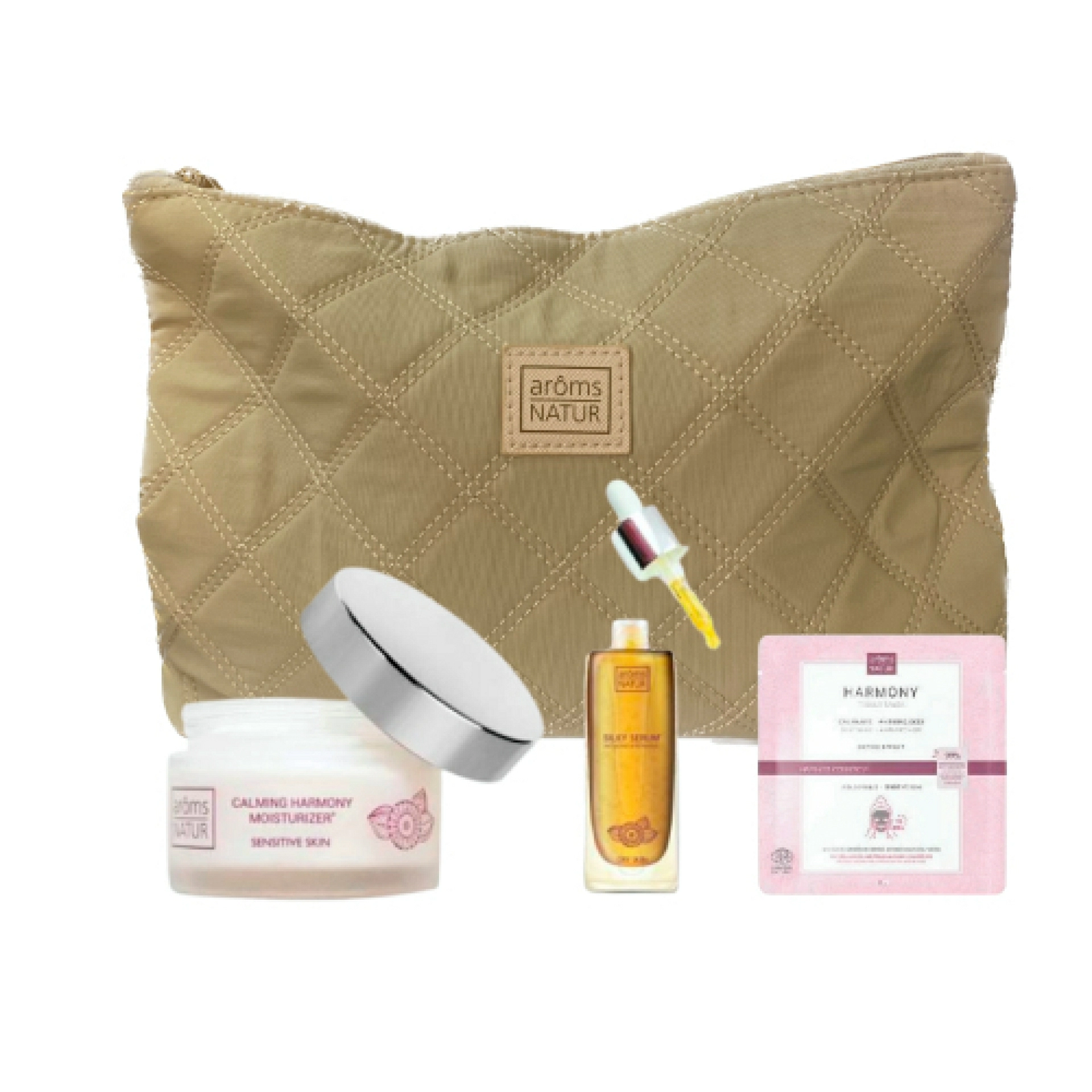 Neceser Happiness Piel Sensible | Crema 50 ml + Serum 4 ml + Mascarilla 20 g - Happiness Cosmetics - Aroms Natur ®