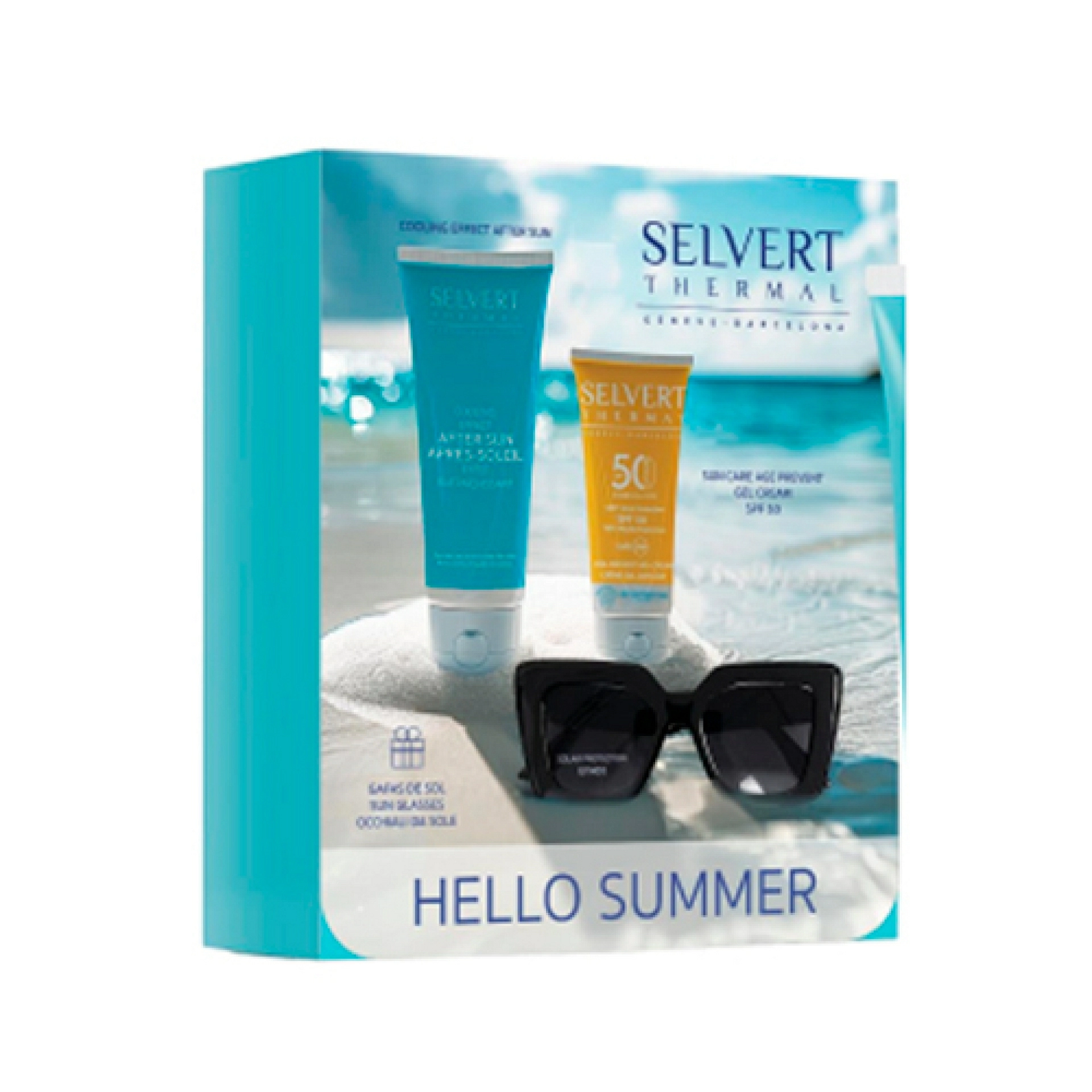 Pack Hello Summer | Cooling Effect After Sun 150ml + Sun Care Age Prevent Gel-Cream SPF50 con color o sin color 50ml + gafas de regalo - Selvert Thermal ®