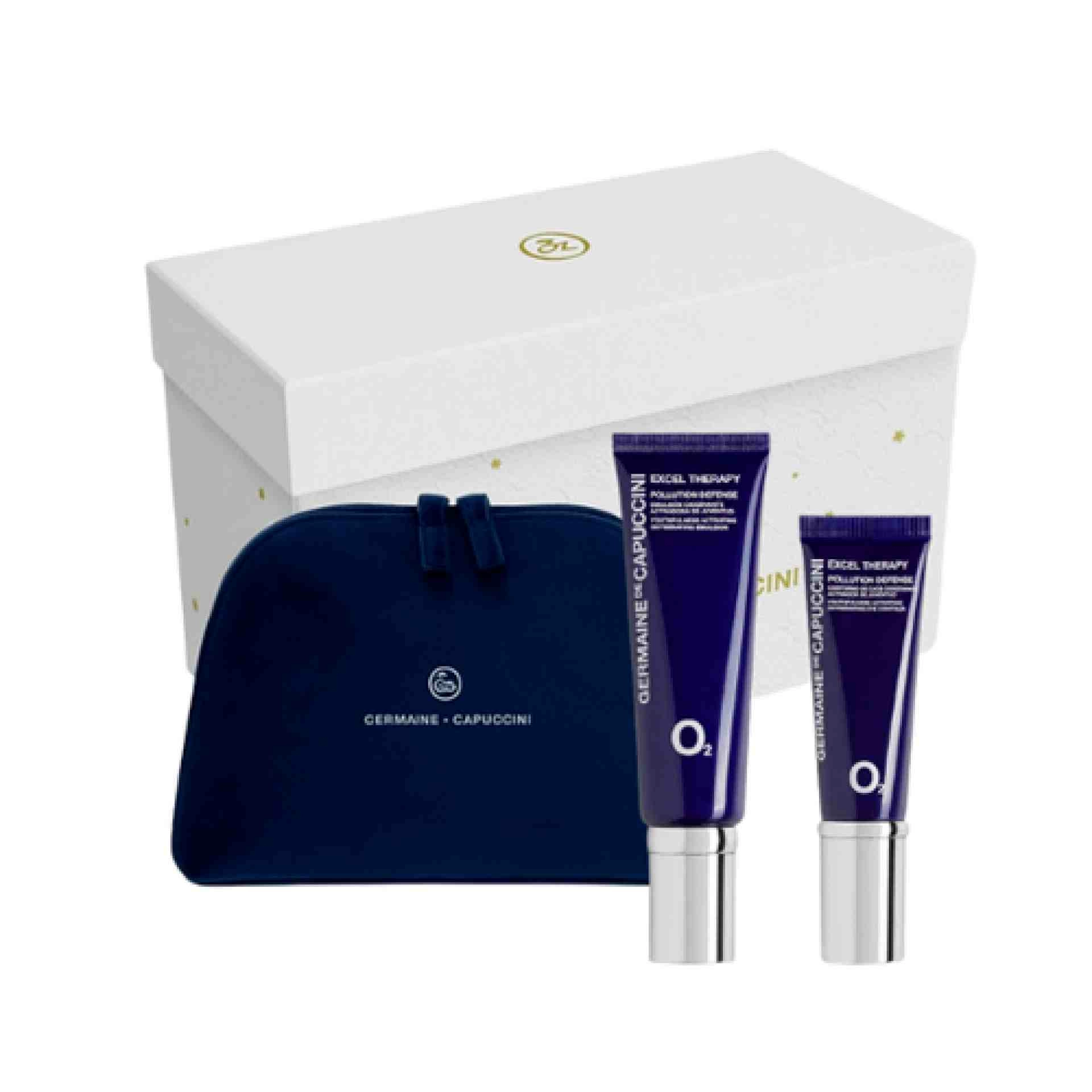 Pack Navidad Excel Therapy O2 Pollution Defense: Crema o Emulsión Oxigenante 50ml + Contorno de Ojos 15ml + neceser de regalo - Germaine de Capuccini ®