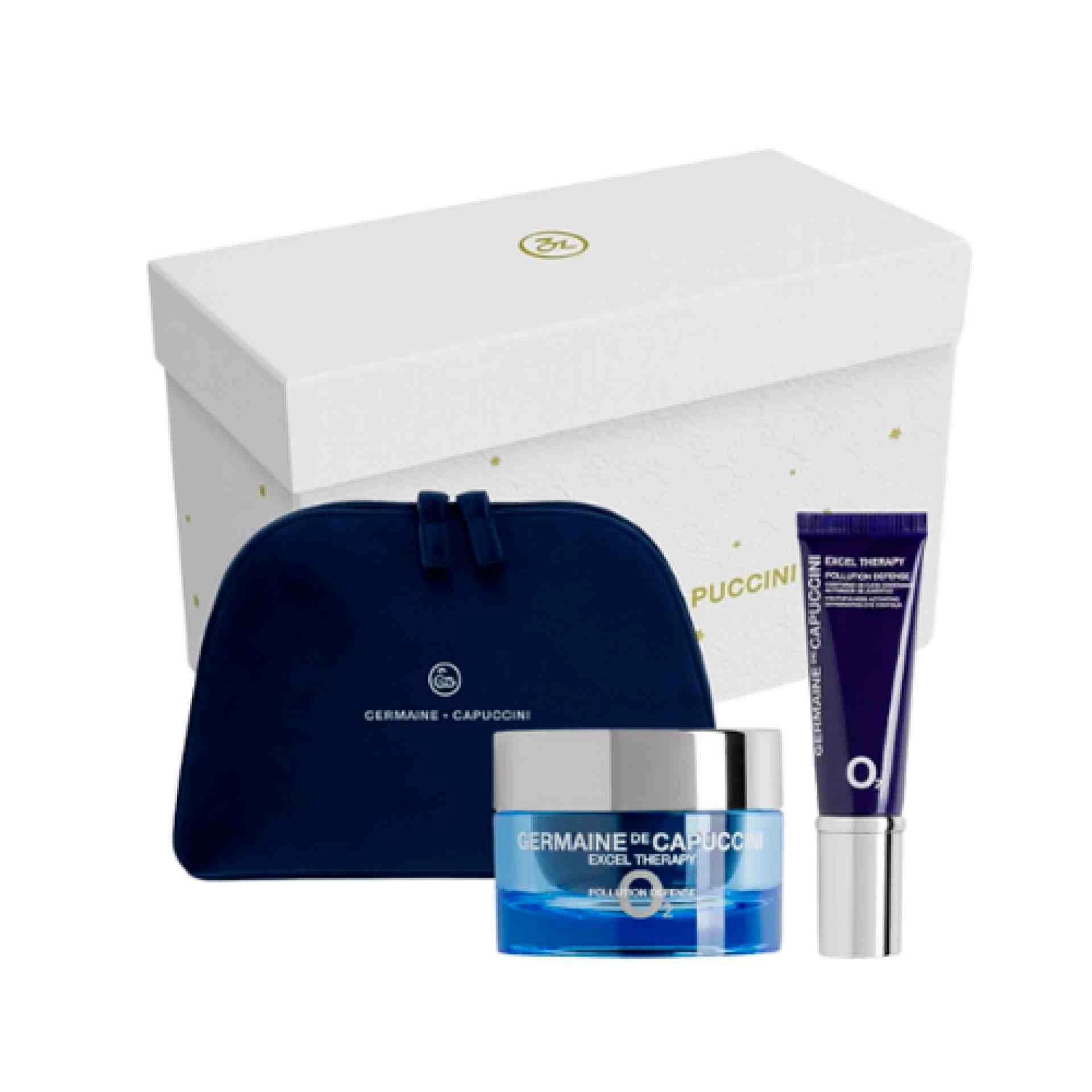 Pack Navidad Excel Therapy O2 Pollution Defense: Crema o Emulsión Oxigenante 50ml + Contorno de Ojos 15ml + neceser de regalo - Germaine de Capuccini ®