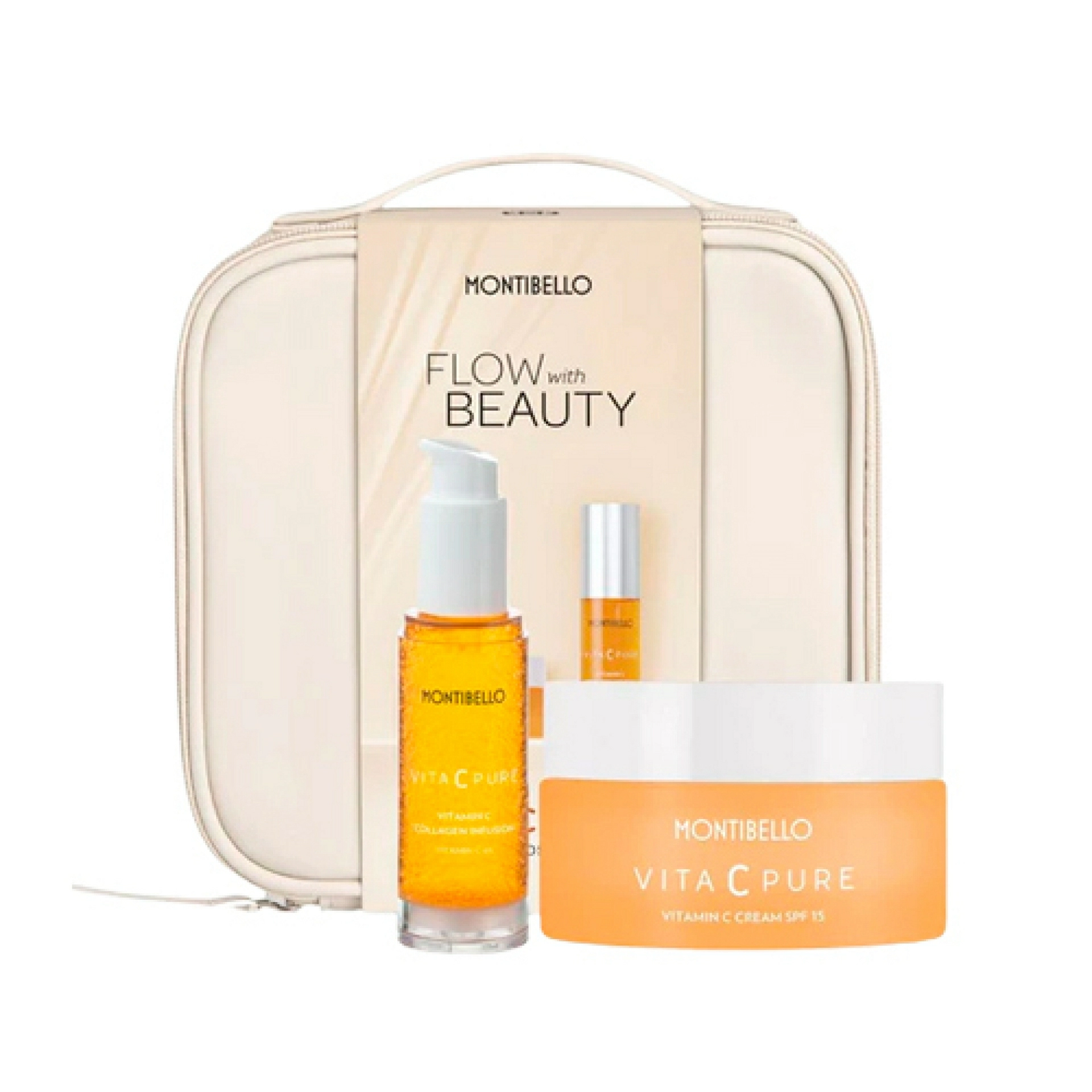 Pack Navidad Vita C Pure 2025 | Vitamin C Emulsion 50ml o Crema 50ml + Vitamin C Collagen Infusion Serum 30ml + neceser de regalo - Montibello ®
