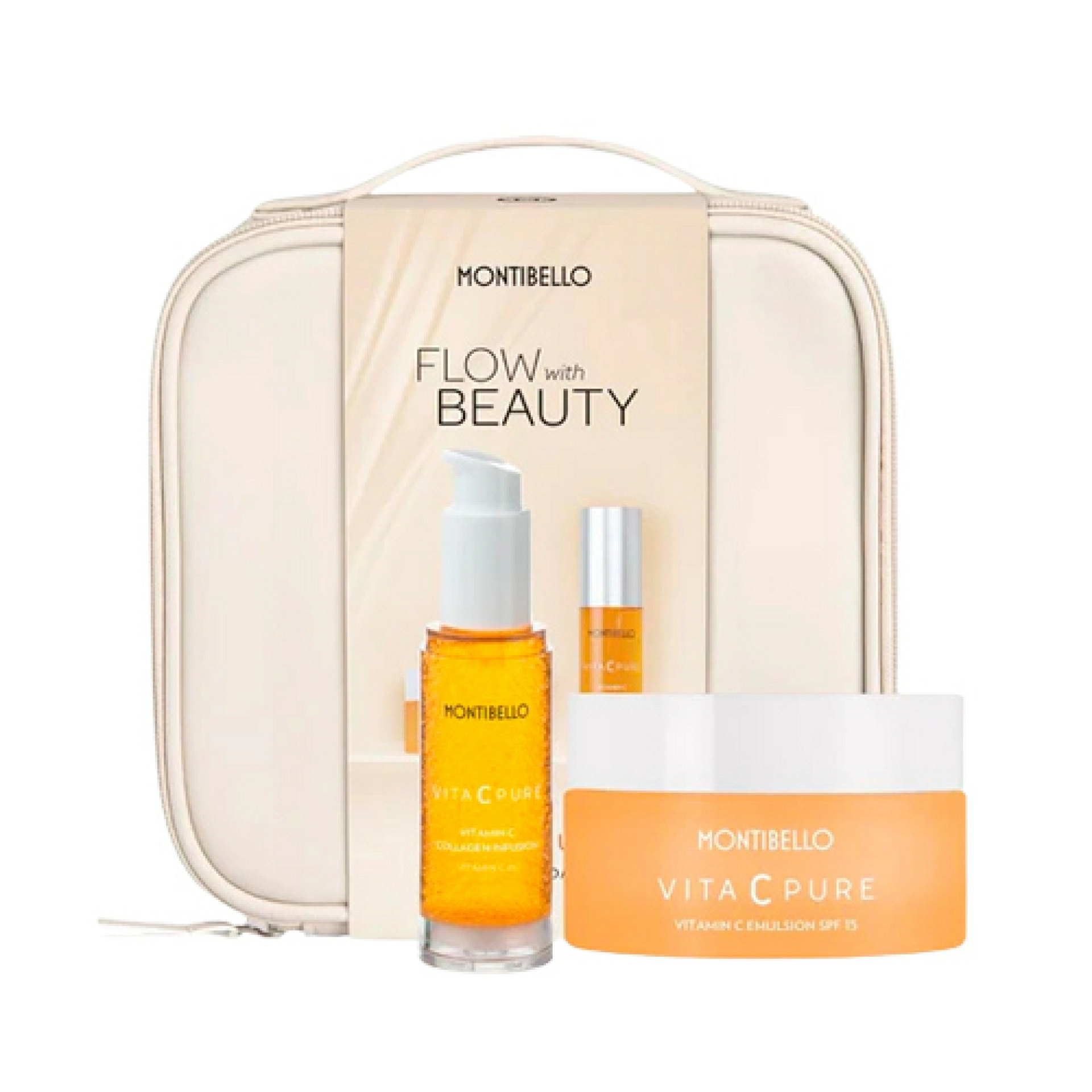 Pack Navidad Vita C Pure 2025 | Vitamin C Emulsion 50ml o Crema 50ml + Vitamin C Collagen Infusion Serum 30ml + neceser de regalo - Montibello ®
