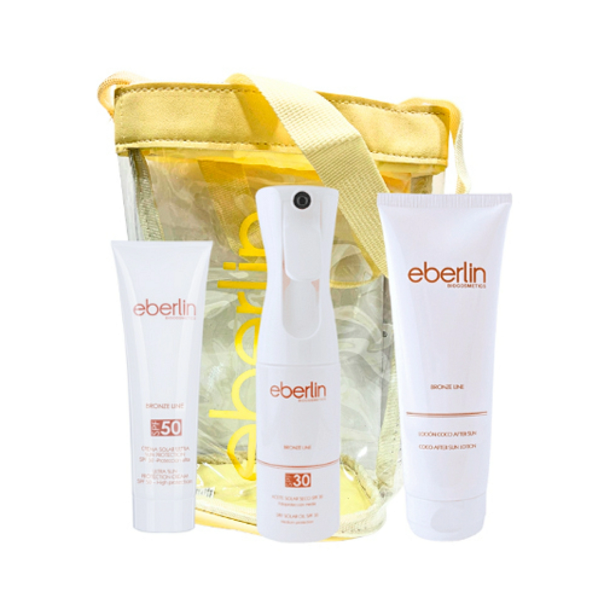 Pack Solar Eberlin 2025: Crema Solar Facial SPF50 50ml + Aceite Seco SPF30 185ml o Akua Bronce SPF 30 185ml + Loción Coco After Sun 250ml - Eberlin ®