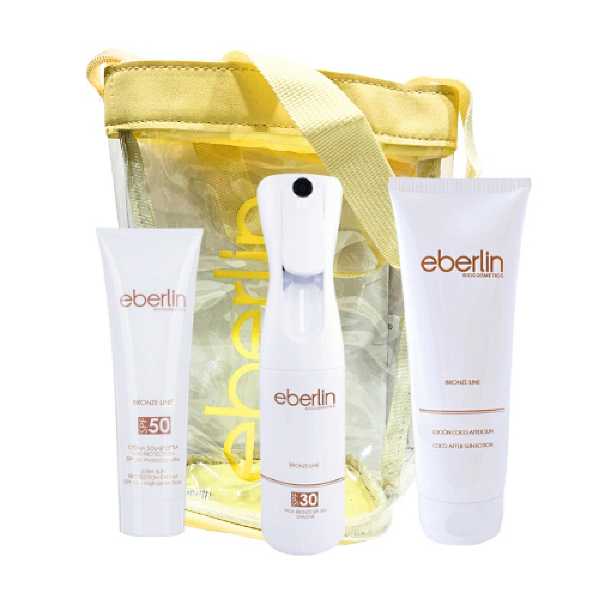 Pack Solar Eberlin 2025: Crema Solar Facial SPF50 50ml + Aceite Seco SPF30 185ml o Akua Bronce SPF 30 185ml + Loción Coco After Sun 250ml - Eberlin ®