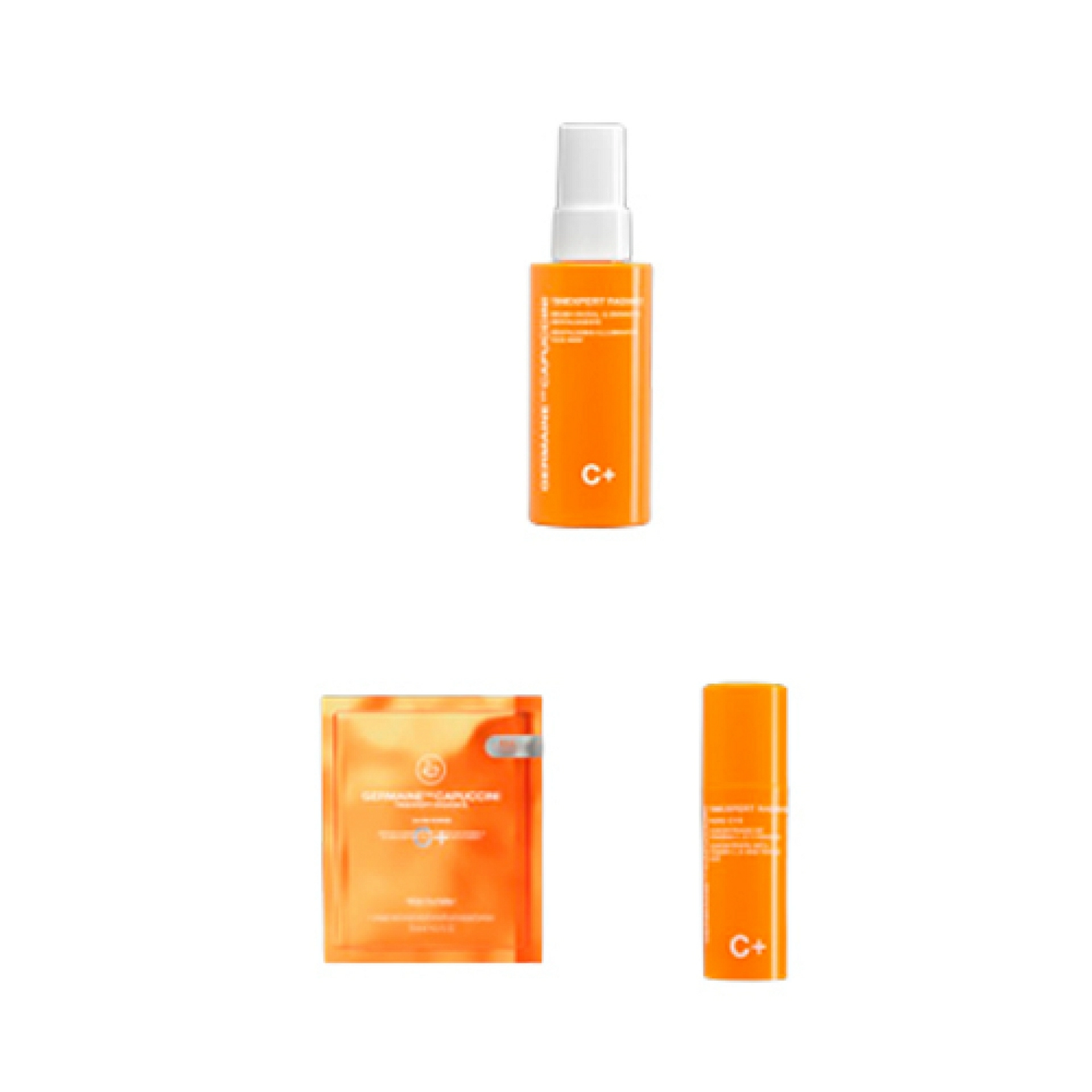 Pack TX Radiance C+ | Bruma Iluminadora 50ml + Mascarilla Glow Force 18ml + Sérum Pure C10 15ml - Germaine de Capuccini ®