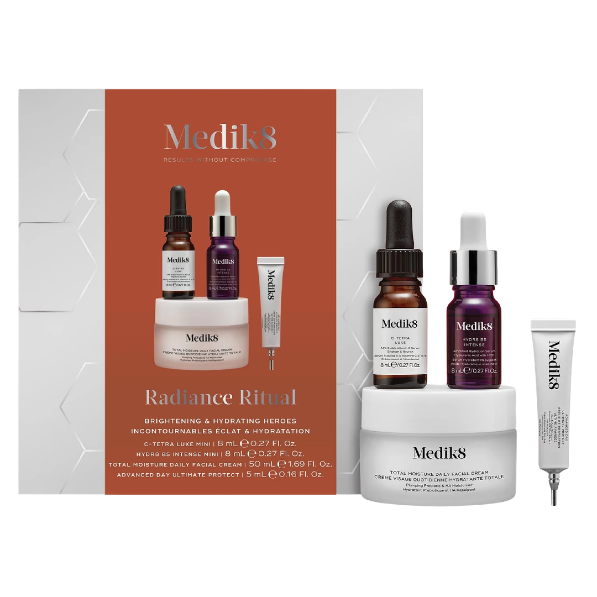 Radiance Ritual | Crema facial diaria Total Moisture 50ml + C-Tetra Luxe 8ml + Hydr8 B5 Intense 8ml + Advanced Day Ultimate Protect. 4ml - Medik8 ®