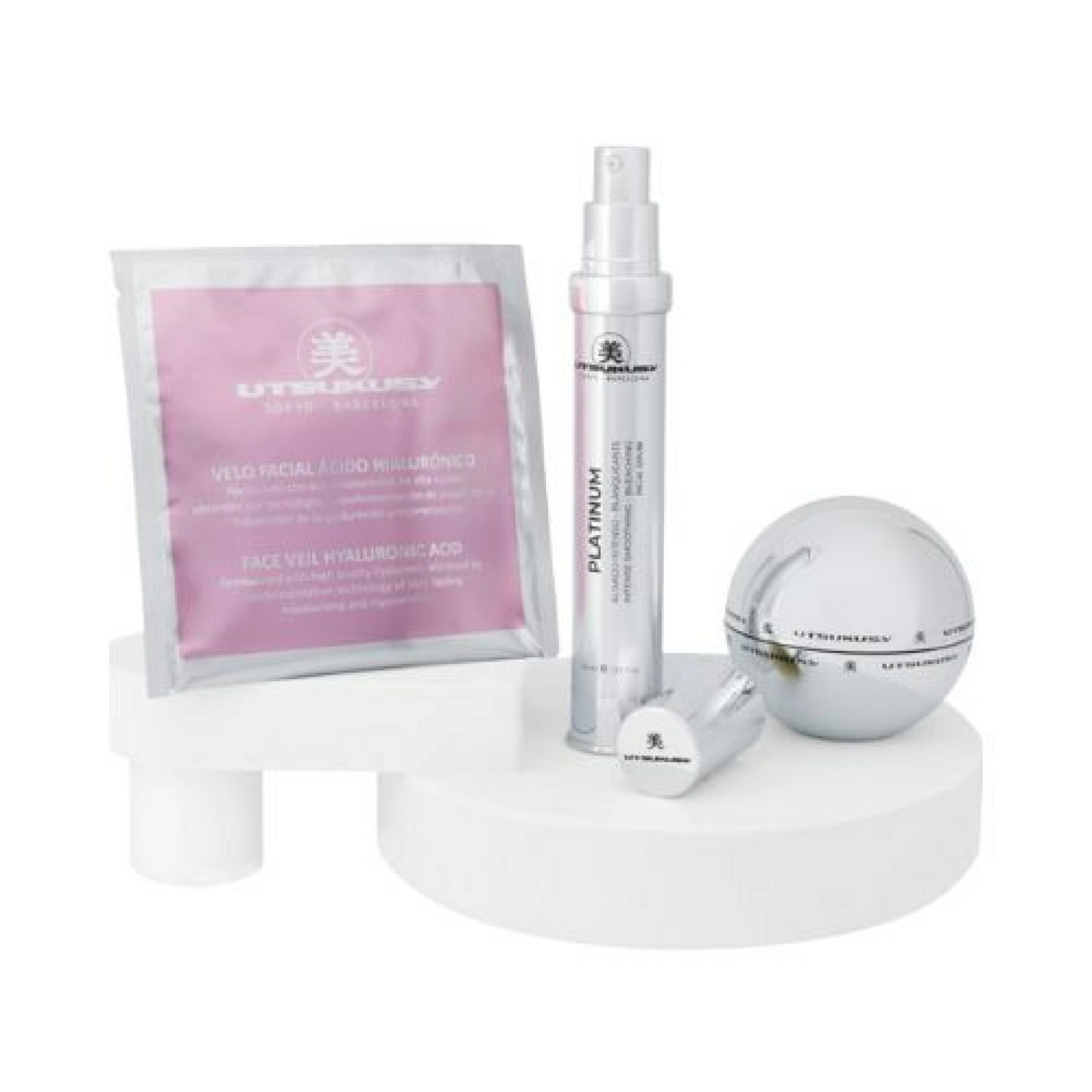 Set 2025 Platinum | Crema SPF15 50 ml + Serum 35 ml + Velo de Ácido Hialurónico + Neceser – Utsukusy ®