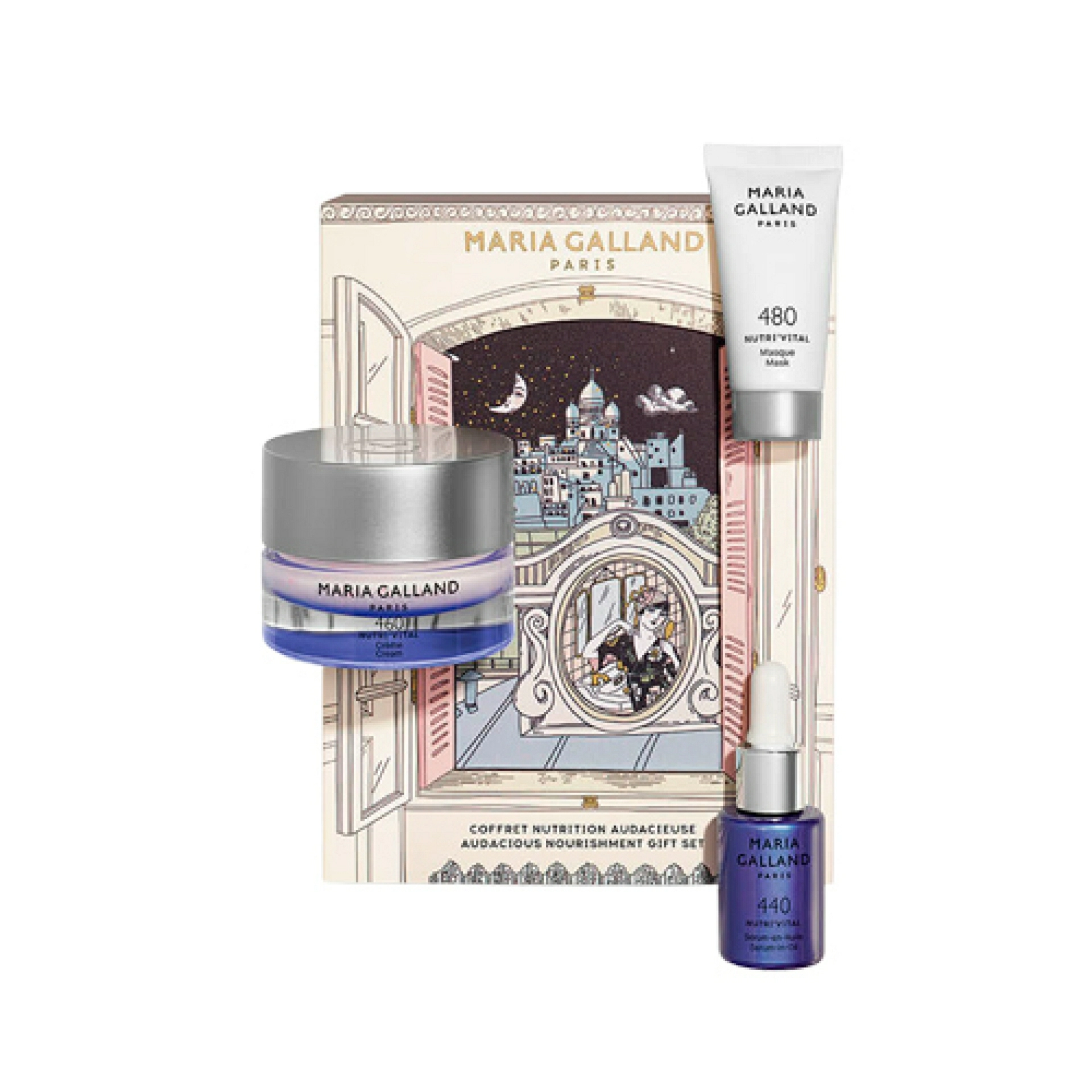 Set de Regalo Audacious Nourishment | Pack nutritivo: 460 Cream 50ml + 440 Serum-in-Oil 12ml + 480 Mask 15ml - Maria Galland ®