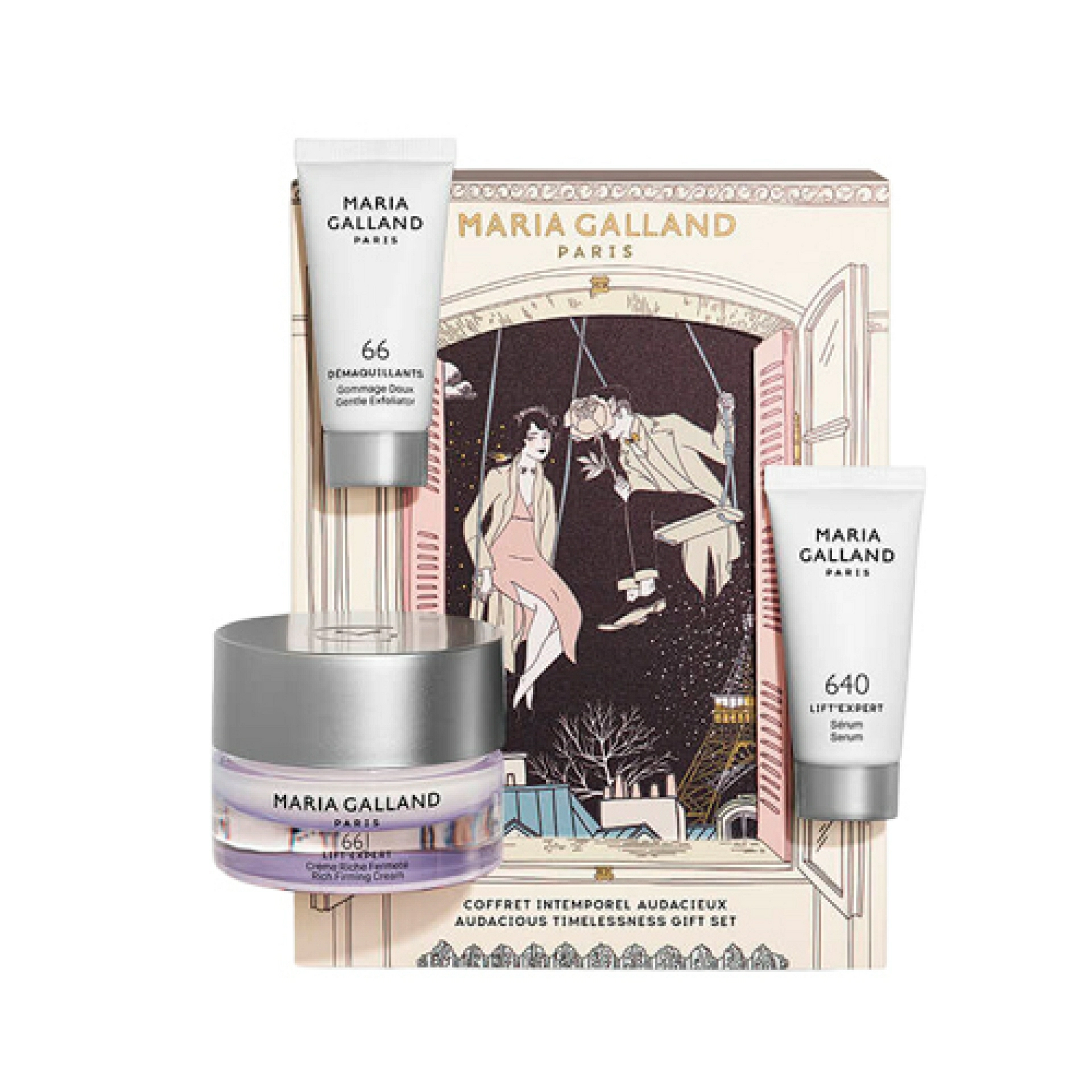 Set de Regalo Audacious Timelessness | Pack reafirmante: 661 Rich Firming Cream 50ml + 640 Serum 15ml + 66 Gentle Exfoliator 15ml - Maria Galland ®