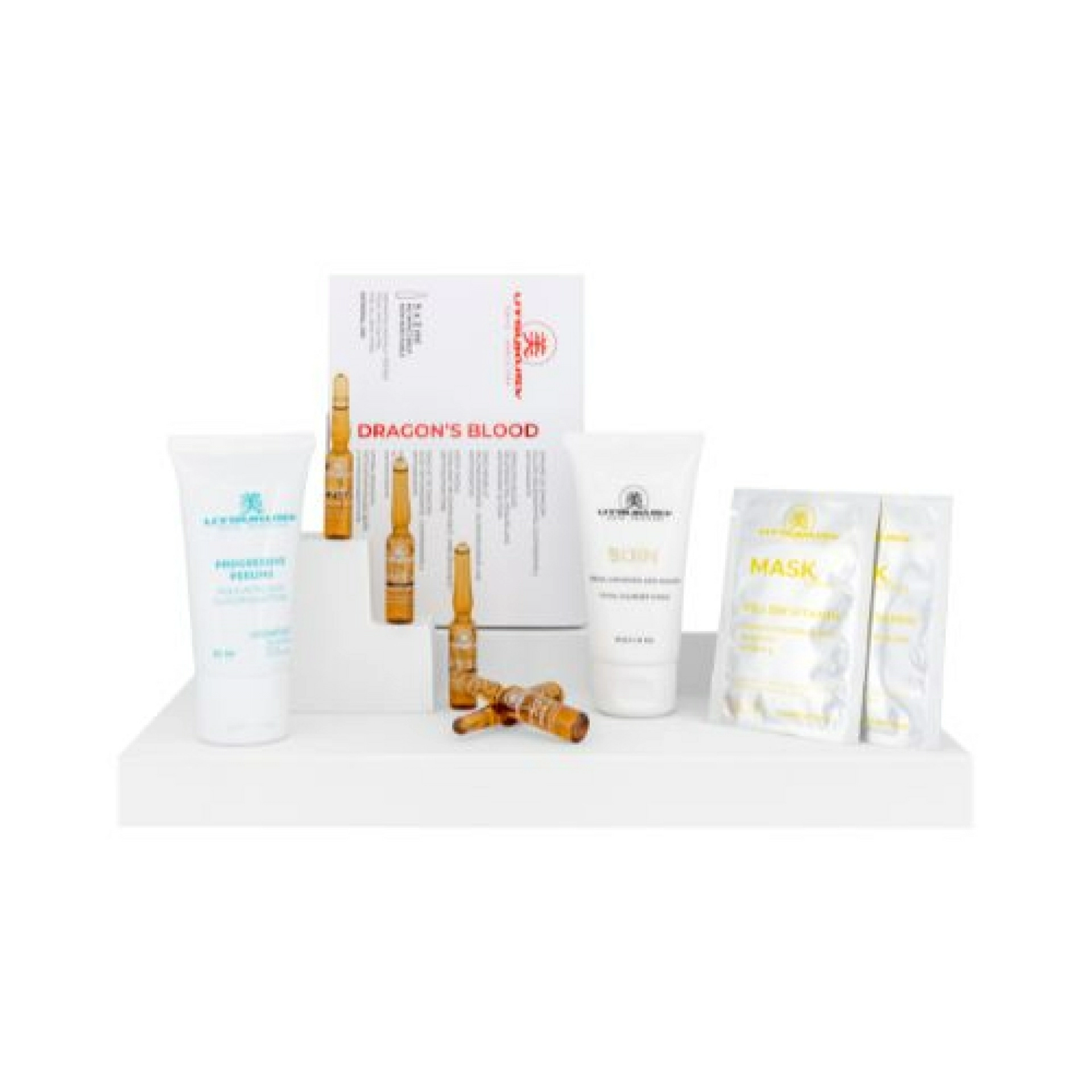 Set Dragon's Blood | Serum Dragon's Blood 5x2ml + Crema Bijin 50ml + Progressive Peeling 50ml + 2 Mascarillas Yellow Vitamin + Neceser de Regalo - Utsukusy ®