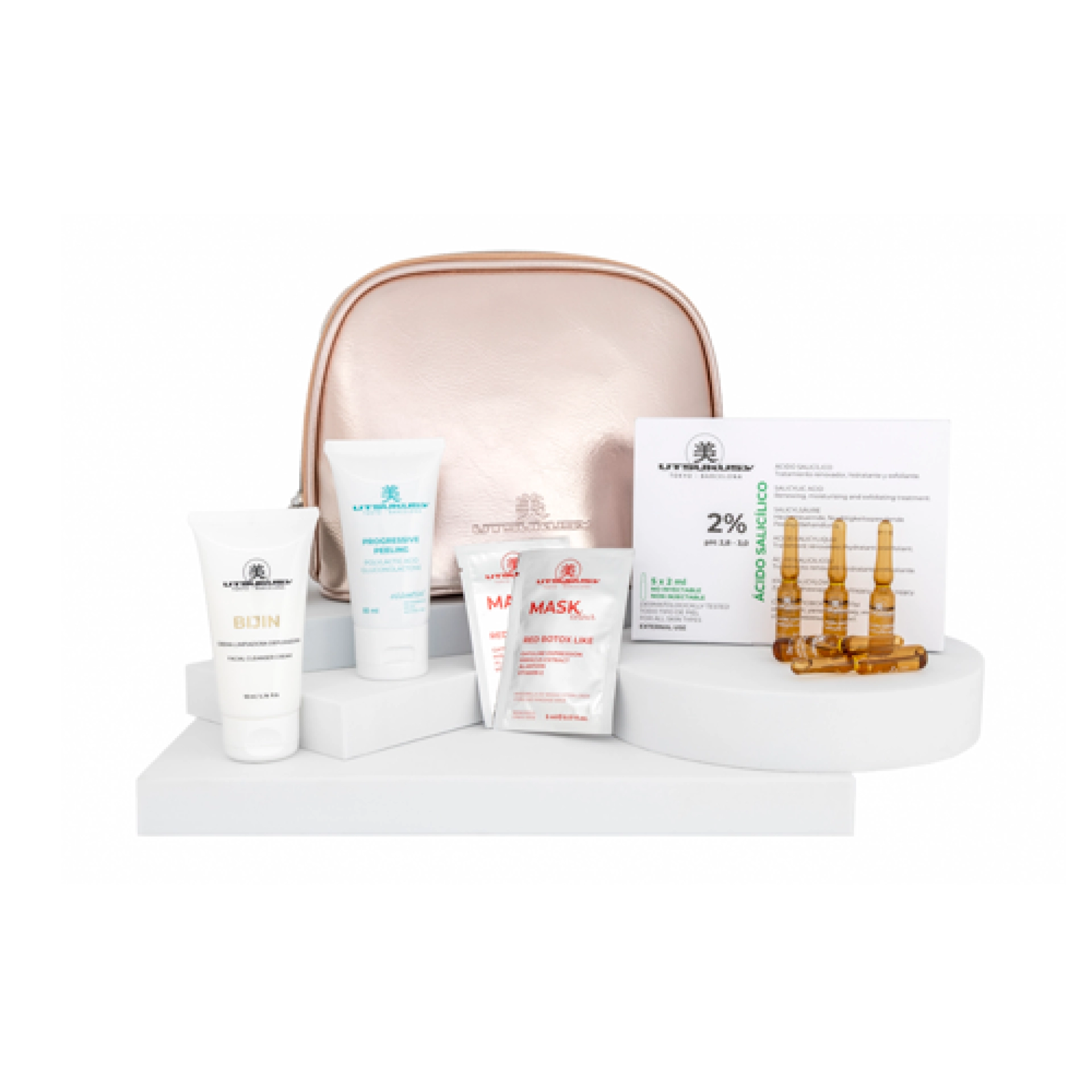 Set Navidad 2025 Ácido Salicílico | Serum Ácido Salicílico 5x2ml + Crema Bijin 50ml + Progressive Peeling 50ml + 2 Mascarillas Red Botox Like + Neceser de Regalo - Utsukusy ®