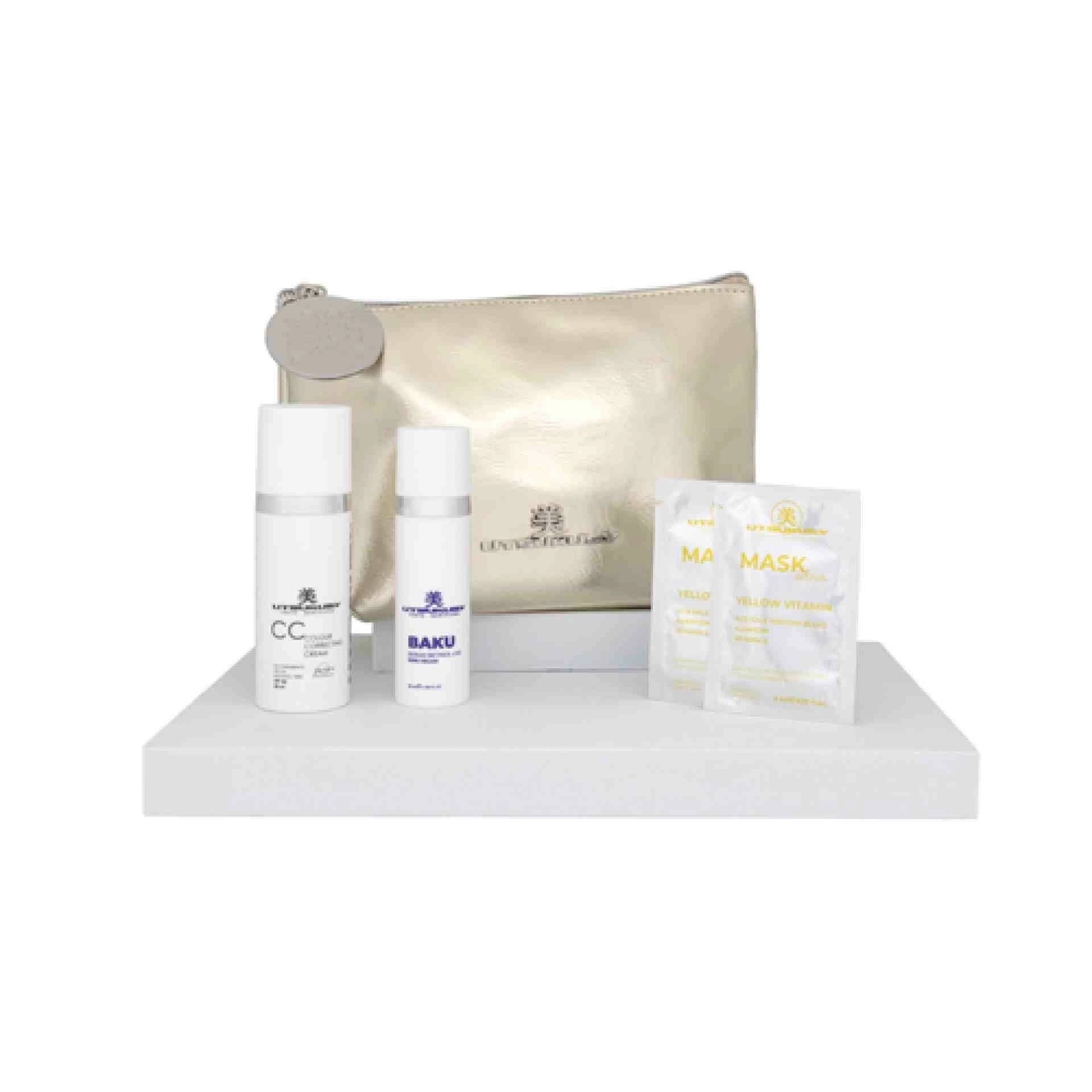 Set Navidad 2025 Baku - Crema con Color | Baku 30 ml + Crema Color 50 ml SPF 50 + 2 Mascarillas Yellow Vitamin + Neceser de Regalo - Utsukusy ®