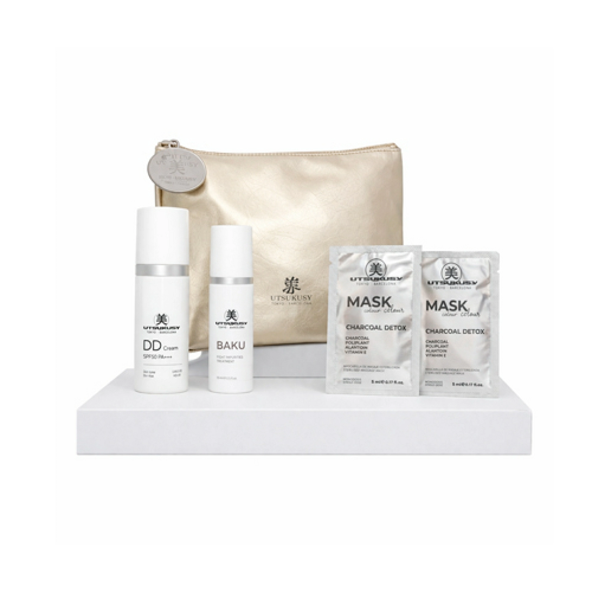 Set Navidad 2025 Baku - Crema con Color | Baku 30 ml + Crema Color DD 50 ml SPF 50 + 2 Mascarillas Charcoal Detox + Neceser de Regalo - Utsukusy ®