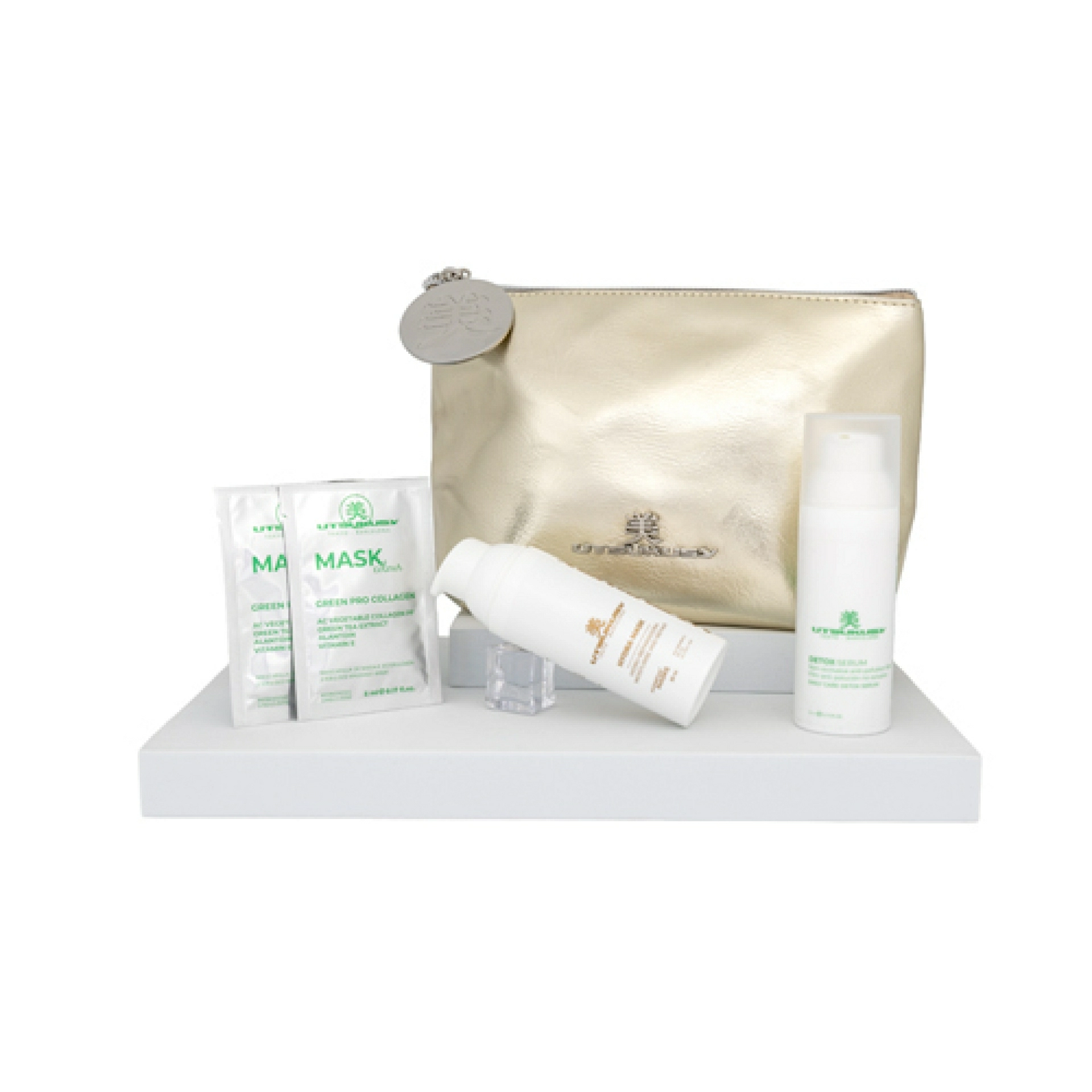 Set Navidad 2025 Hydra Detox | Hydra Mask 50 ml + Detox Serum 30 ml SPF 50 + 2 Mascarillas Green Pro Collagen + Neceser de Regalo - Utsukusy ®