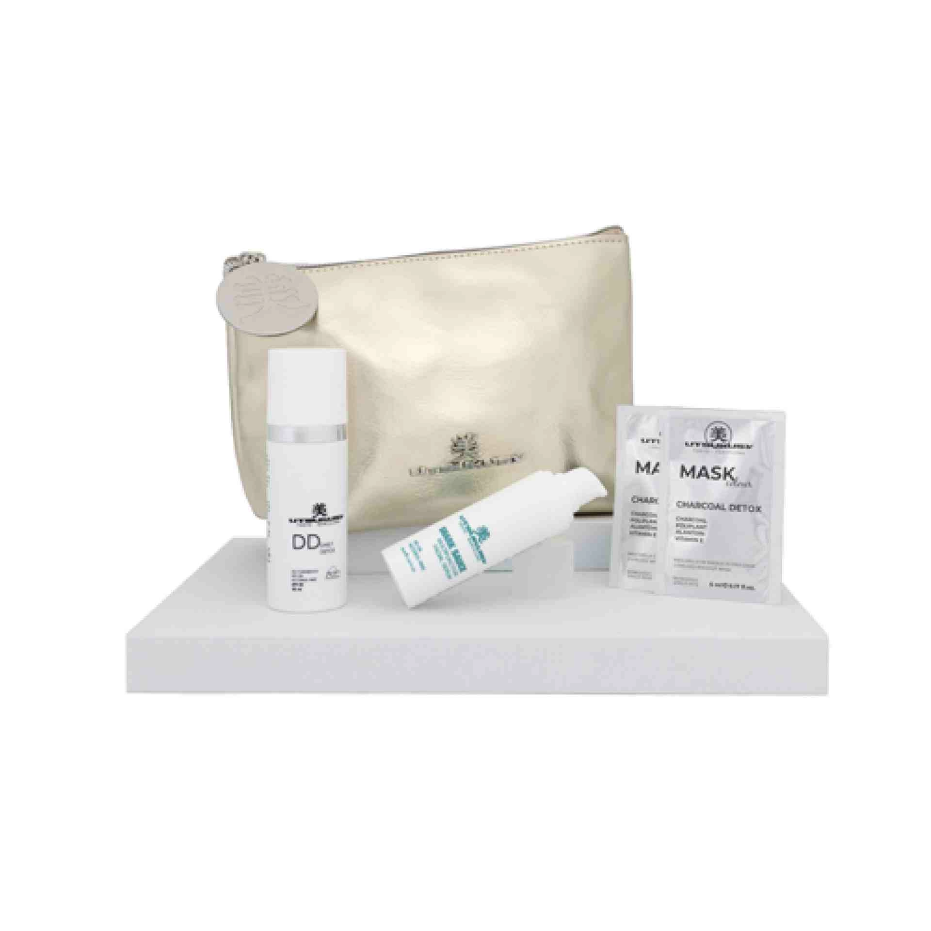 Set Navidad 2025 Shark Sauce - Crema con Color | Shark Sauce 30 ml + Crema Color 50 ml SPF 50 + 2 Mascarillas Charcoal Detox + Neceser de Regalo - Utsukusy ®