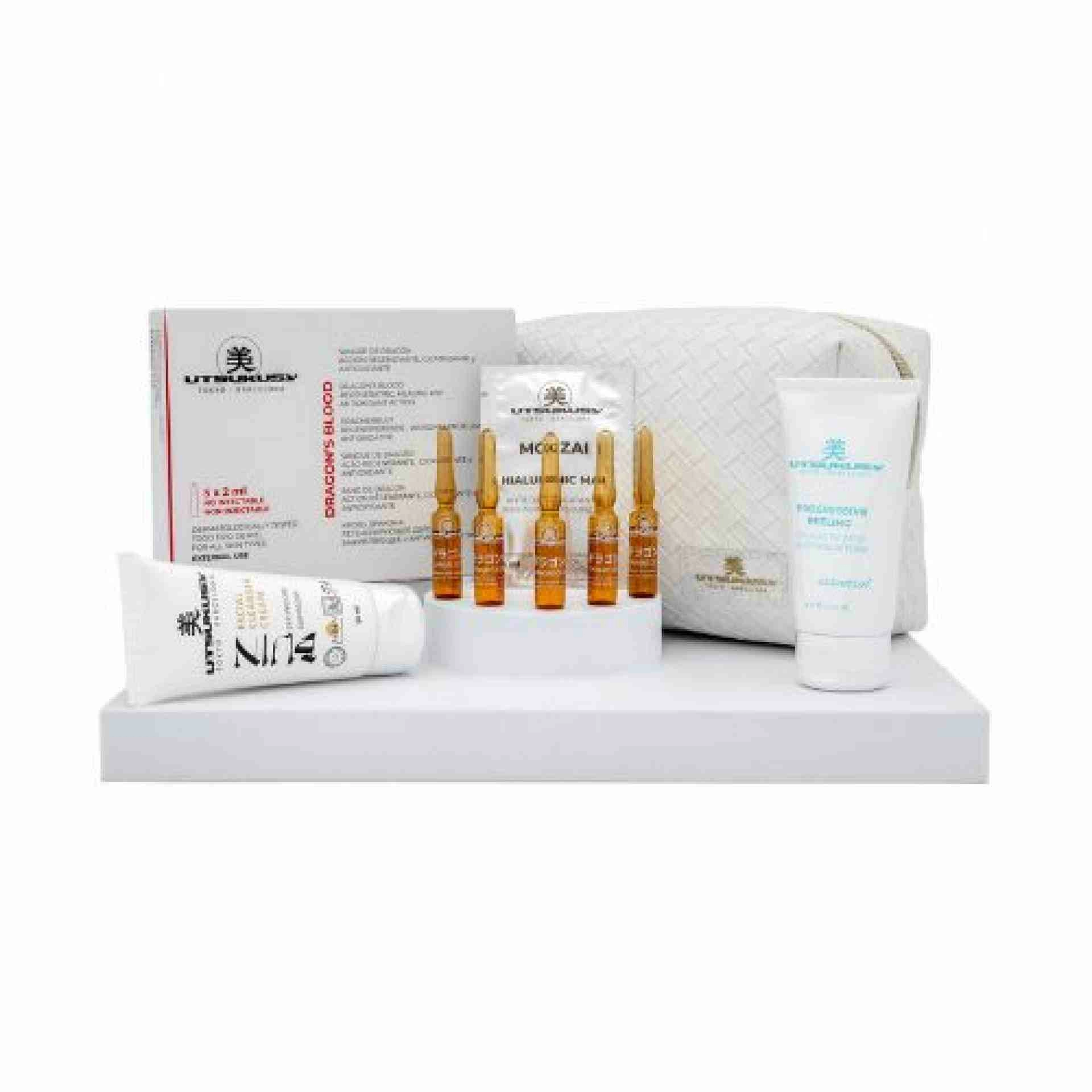 Set Navidad PROGRESSIVE DRAGON BLOOD: Serum Sangre de dragón 5x2 ml + Crema Bijin 50 ml+ Progressive Peeling 50 ml + Mask 5 ml + Neceser de Regalo - Utsukusy ®