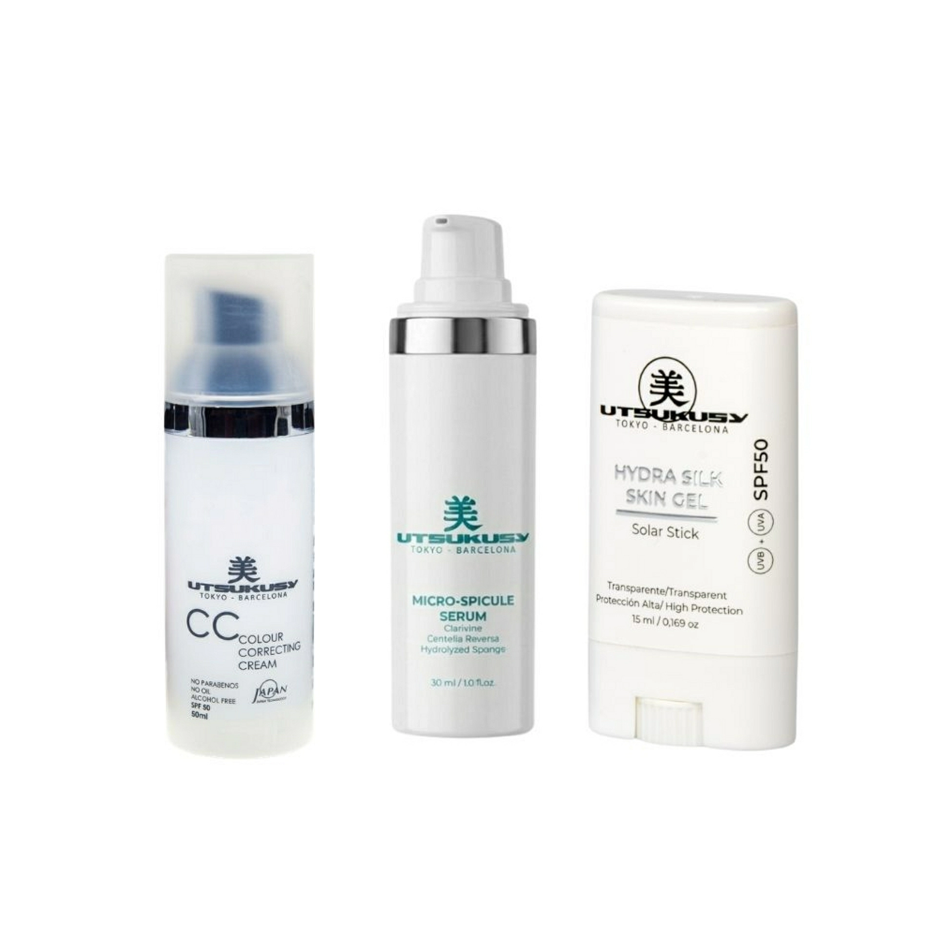 Set Sunskin Facial Color CC | Crema con Color CC + Sérum Micro Spicule + Stick SPF 50 - Utsukusy ®