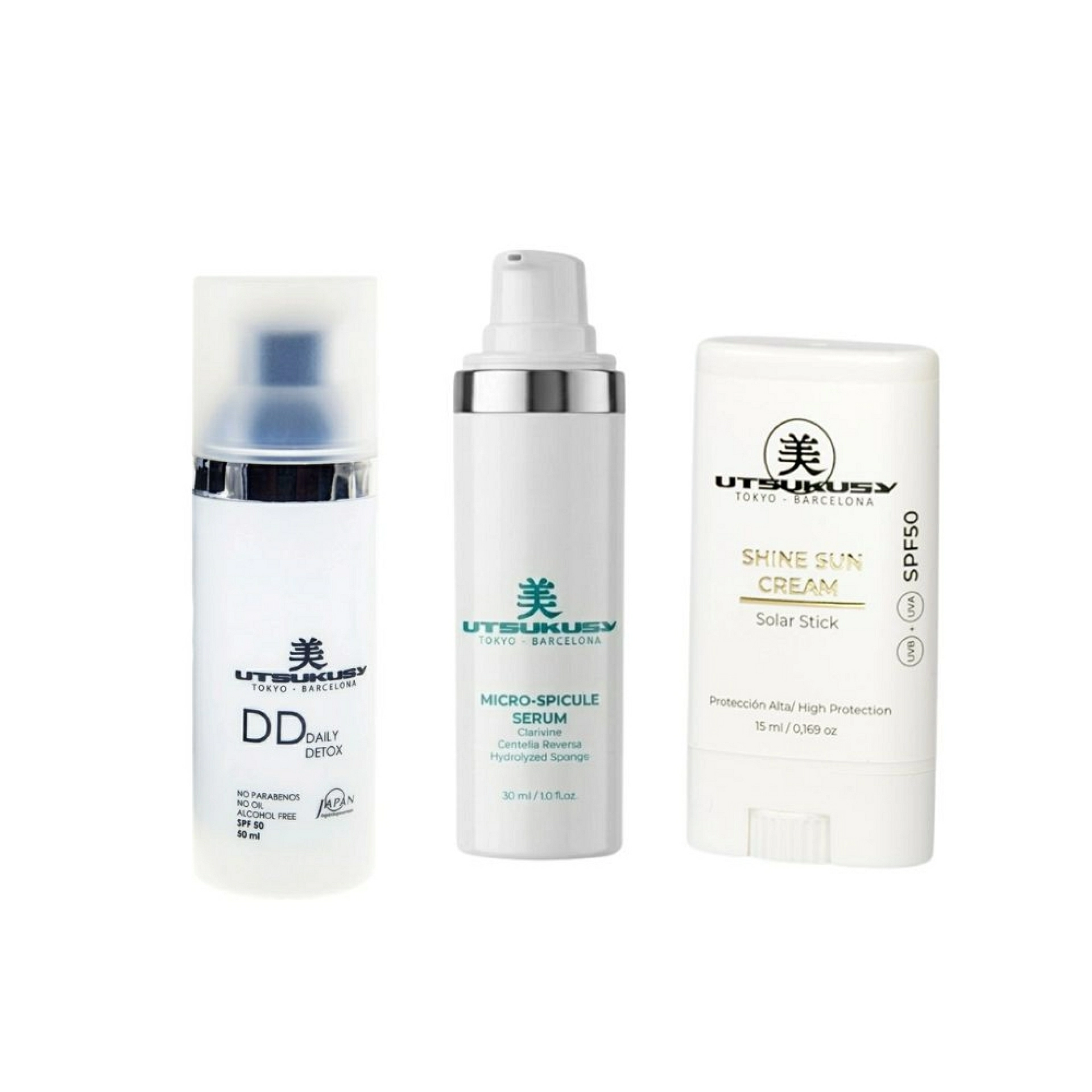 Set Sunskin Facial Color DD | Crema con Color DD + Sérum Micro Spicule + Sun Stick SPF 50 – Utsukusy ®