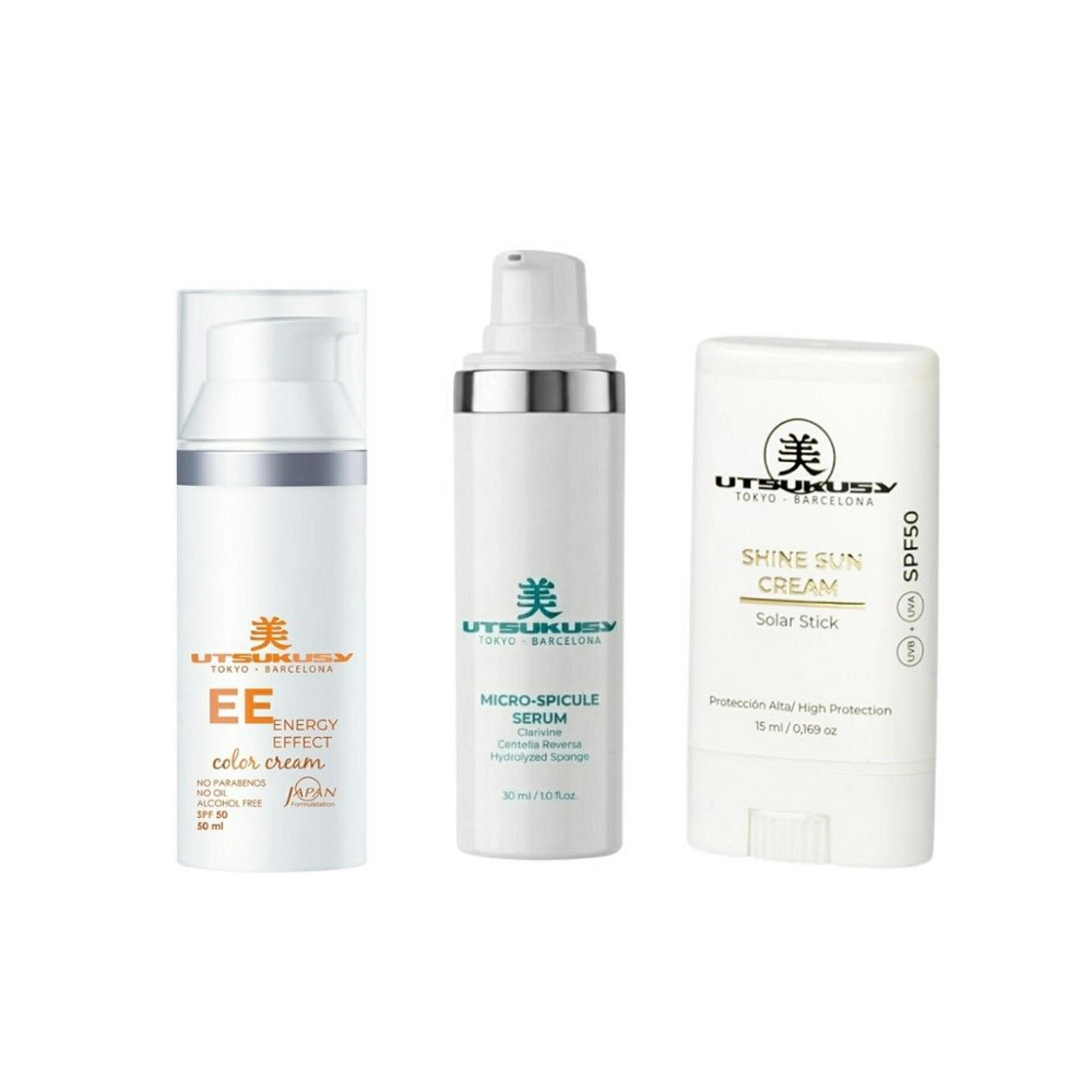 Set Sunskin Facial Color EE | Crema con Color EE + Sérum Micro Spicule + Sun Stick SPF50 – Utsukusy ®