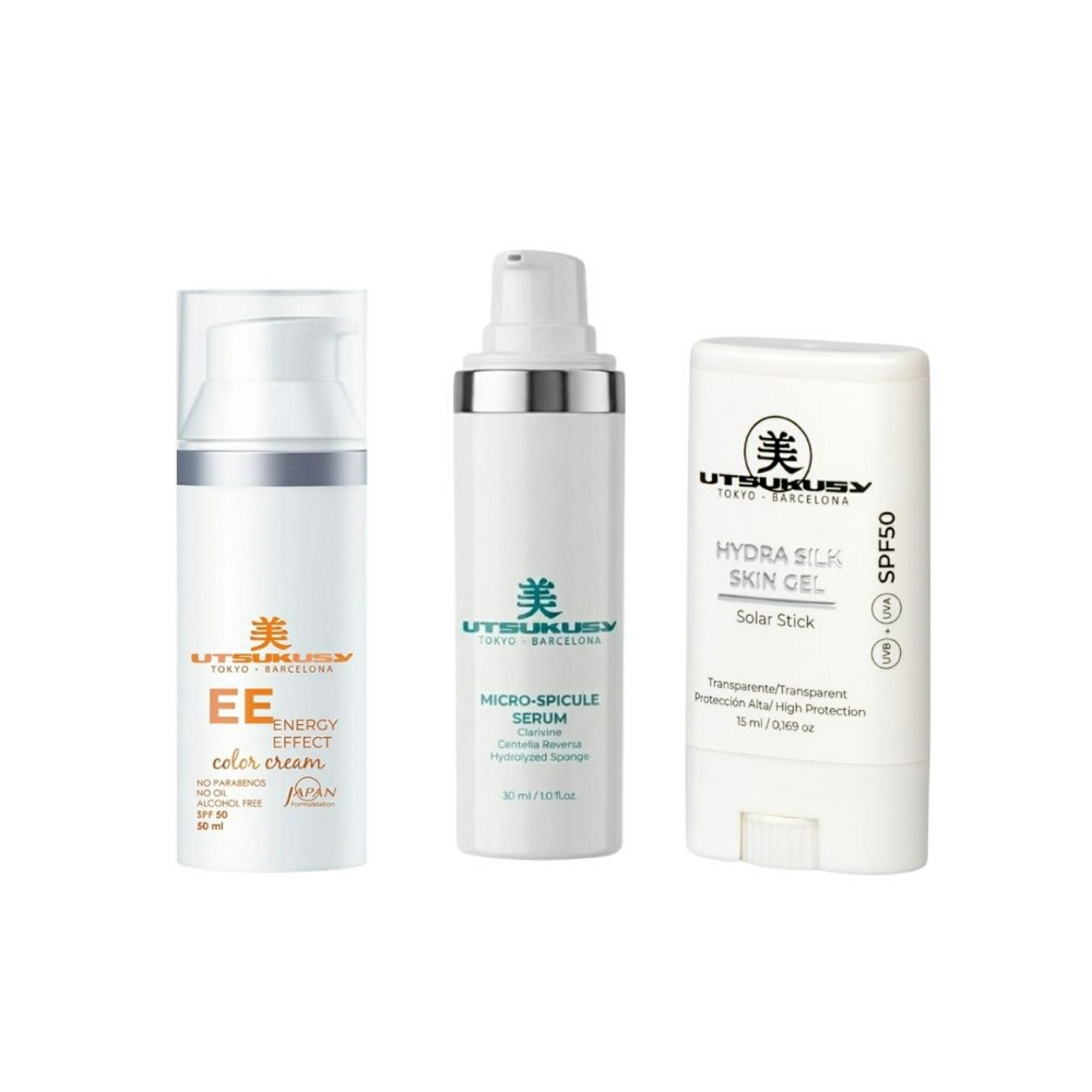 Set Sunskin Facial Color EE | Crema con Color EE + Sérum Micro Spicule + Sun Stick SPF50 – Utsukusy ®