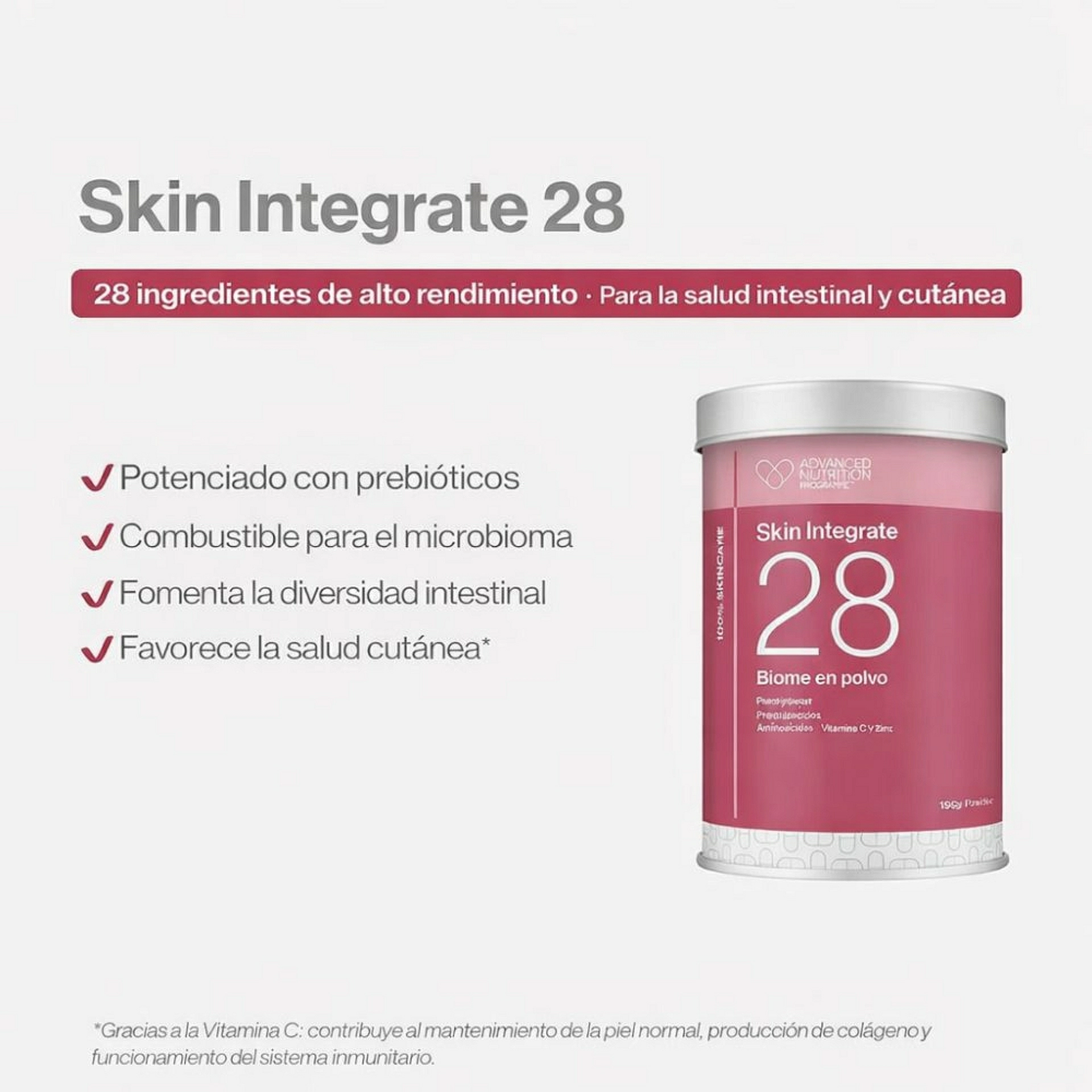 Skin Integrate 28 | Equilibrio intestinal-piel | 150g | Biome Powder | Advanced Nutrition Programme ®