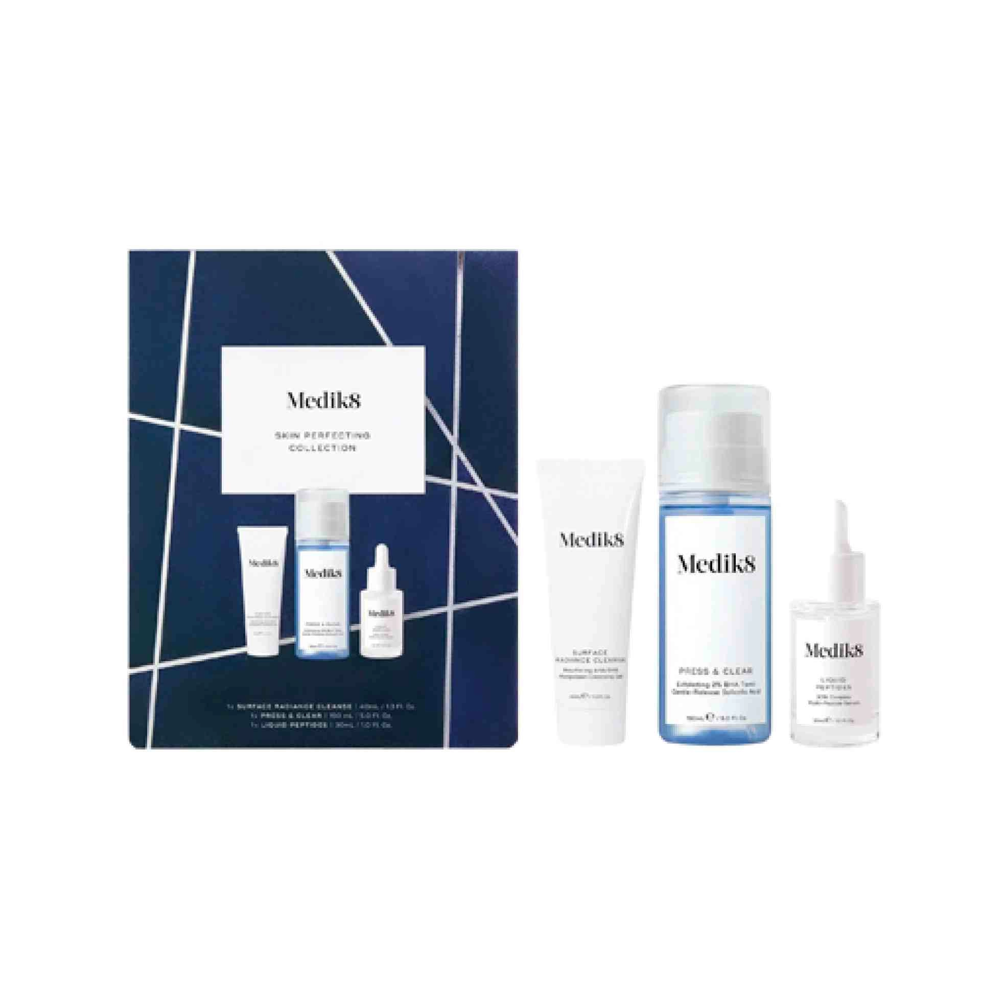 Skin Perfecting Collection | Surface Radiance Cleanser 40ml + Press & Clear 150ml + Liquid Peptides 30ml -  Medik8 ®