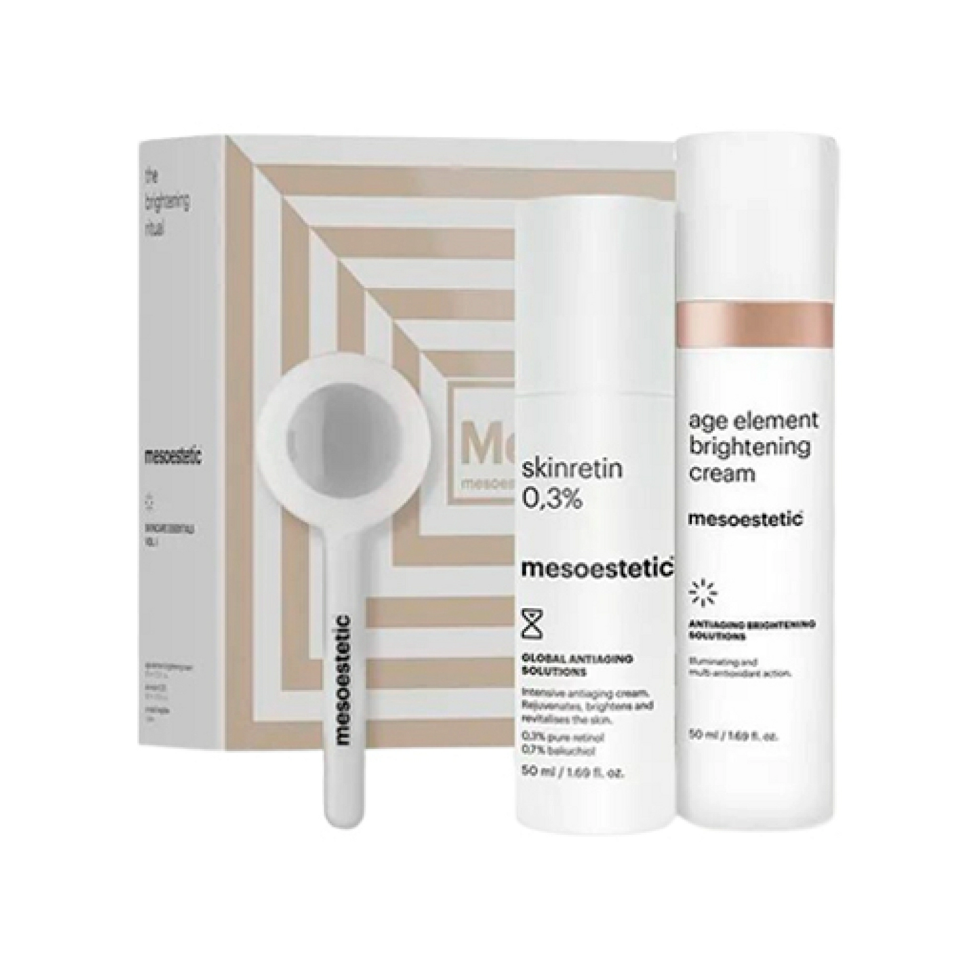 the brightening ritual: age element brightening cream 50ml + skinretin 0.3% 50ml + crystal iceglobe - mesoestetic ®