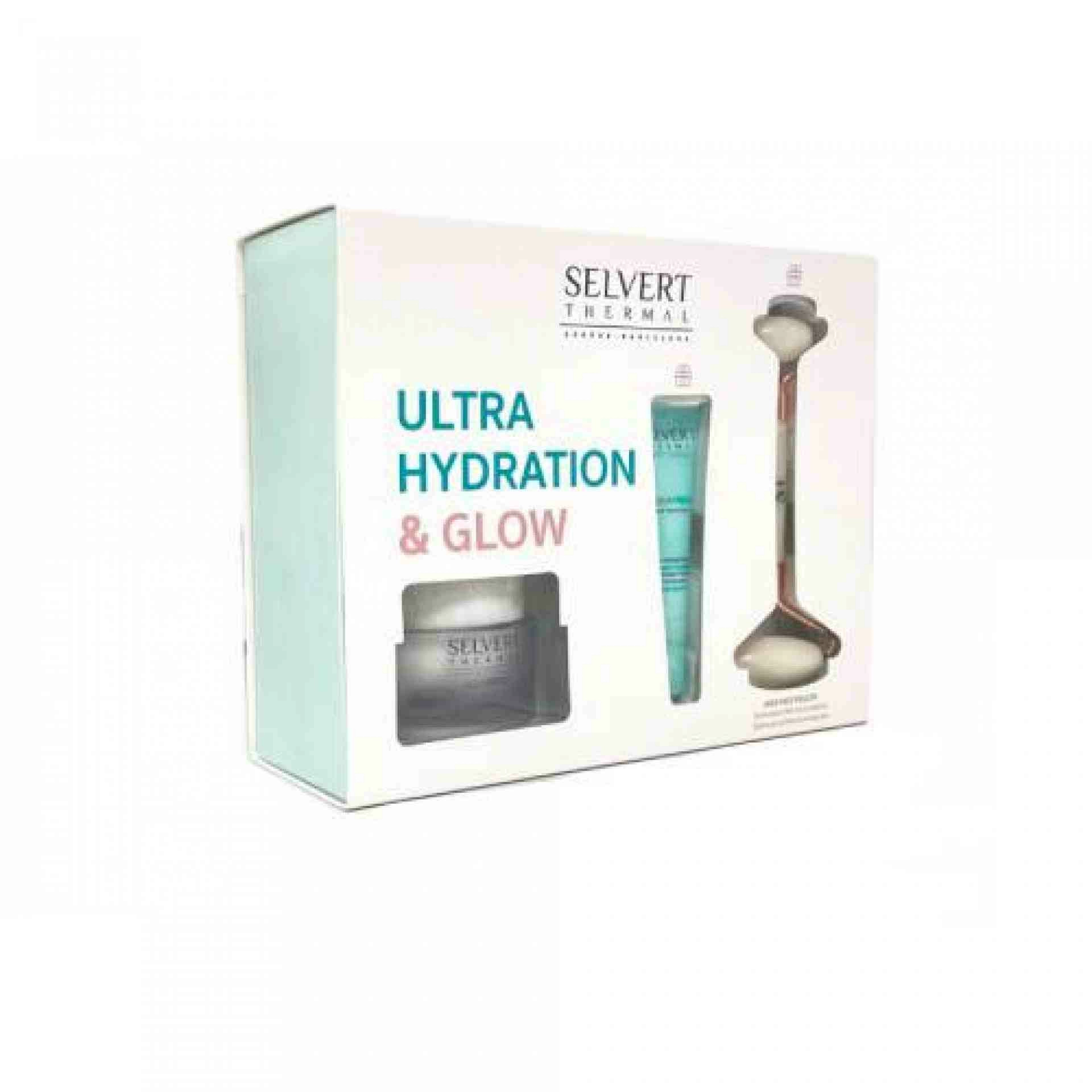 Ultra hydration & Glow | Pack crema 48h 50ml, Mascarilla contorno de ojos 15ml y Jade Face Roller - Selvert Thermal ®