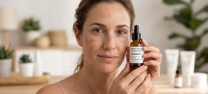 Mujer con melasma y un serum de melan tranex